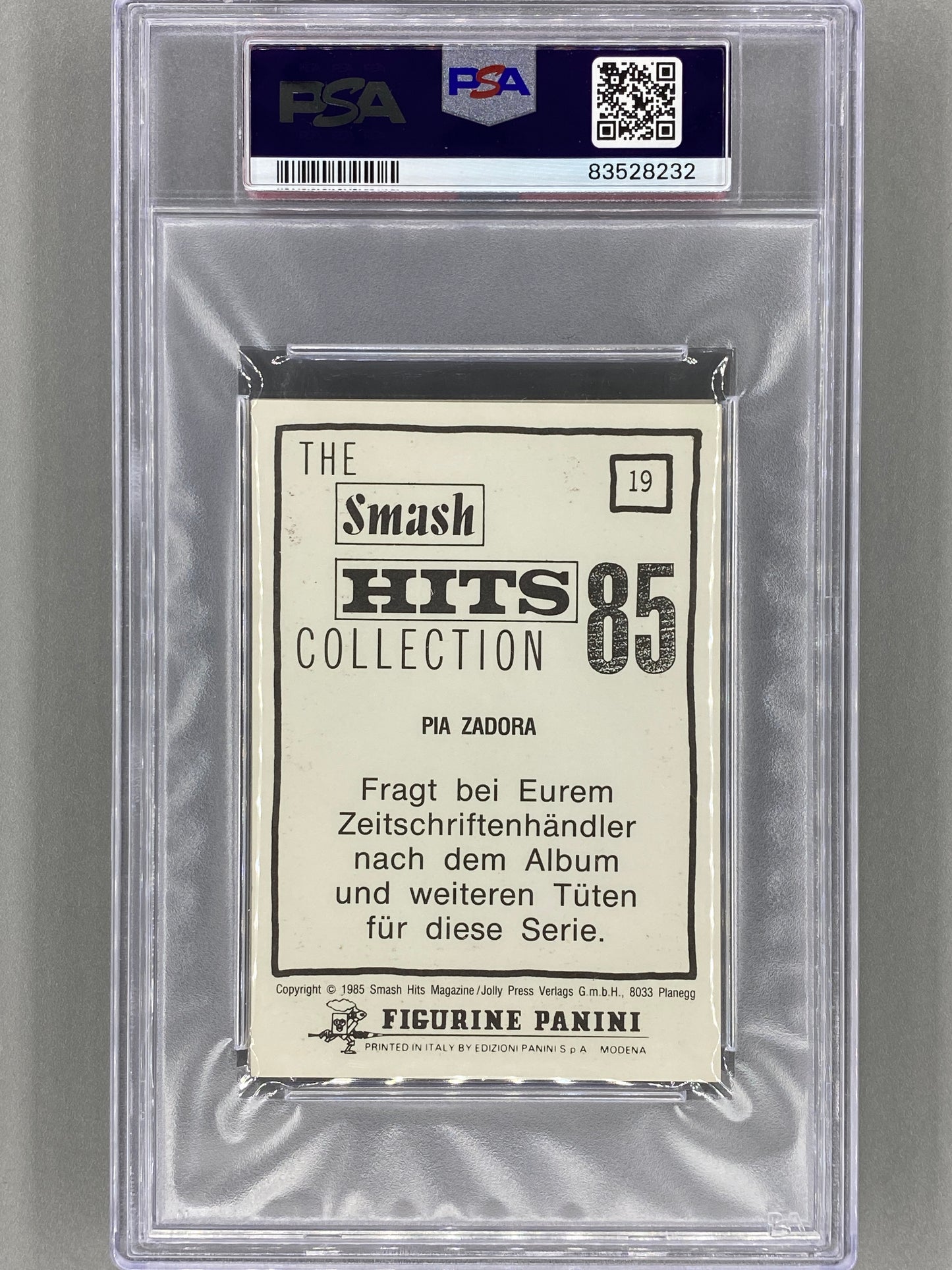 1985 Panini #19 Pia Zadora (German) Smash Hits Collection PSA 7 - Pop 1 (Music)