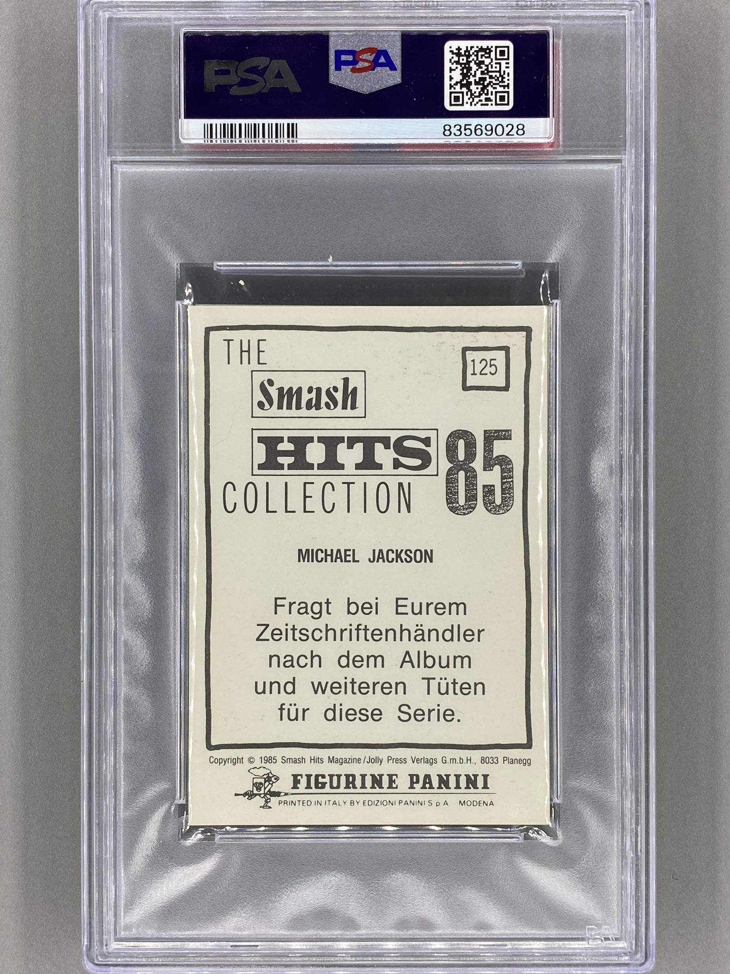 1985 Panini #125 Michael Jackson (German) Smash Hits Collection PSA 4 - Pop 2 (Music)