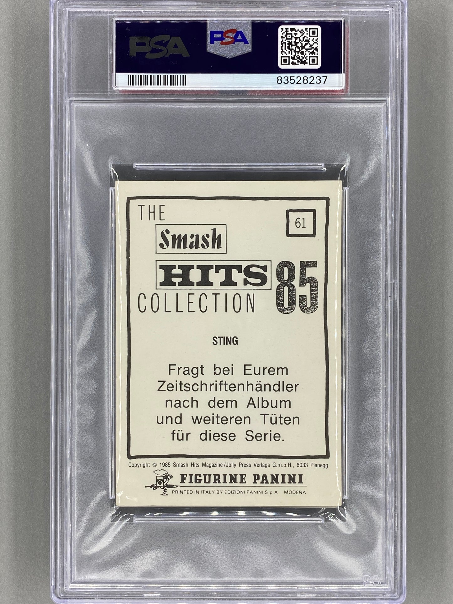 1985 Panini #61 Sting (German) Smash Hits Collection PSA 3 - Pop 1 (Music)