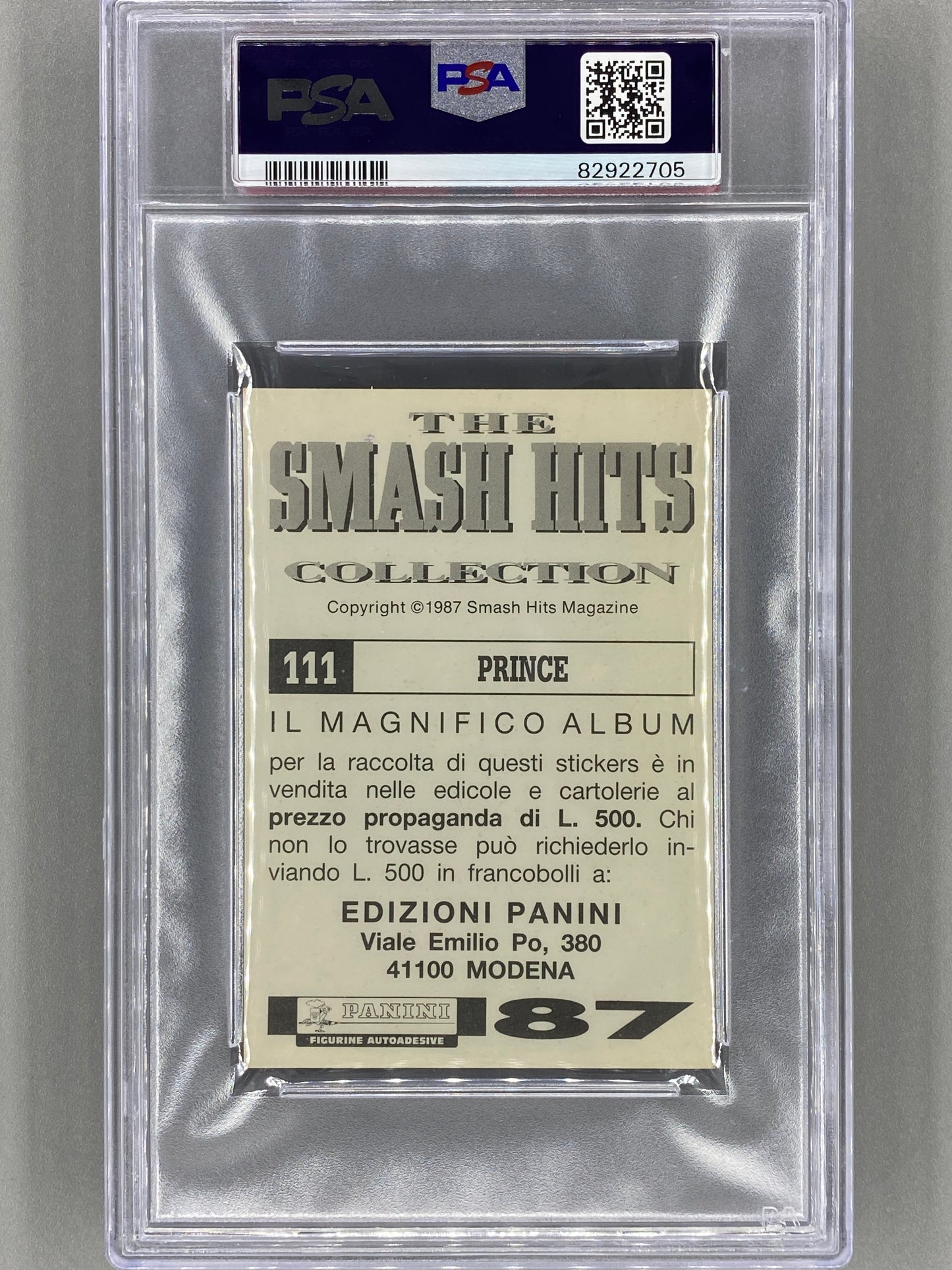 1987 Panini #111 Prince Smash Hits Collection Italian PSA 5 - Pop 1 (Music)