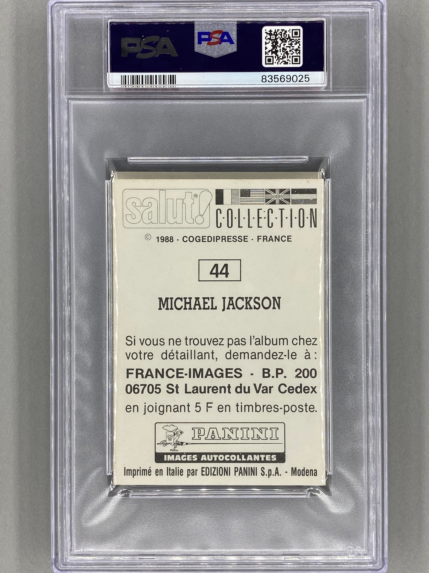 1988 Panini Salut! #44 Michael Jackson Album Stickers PSA 5 Pop 2 (Music)