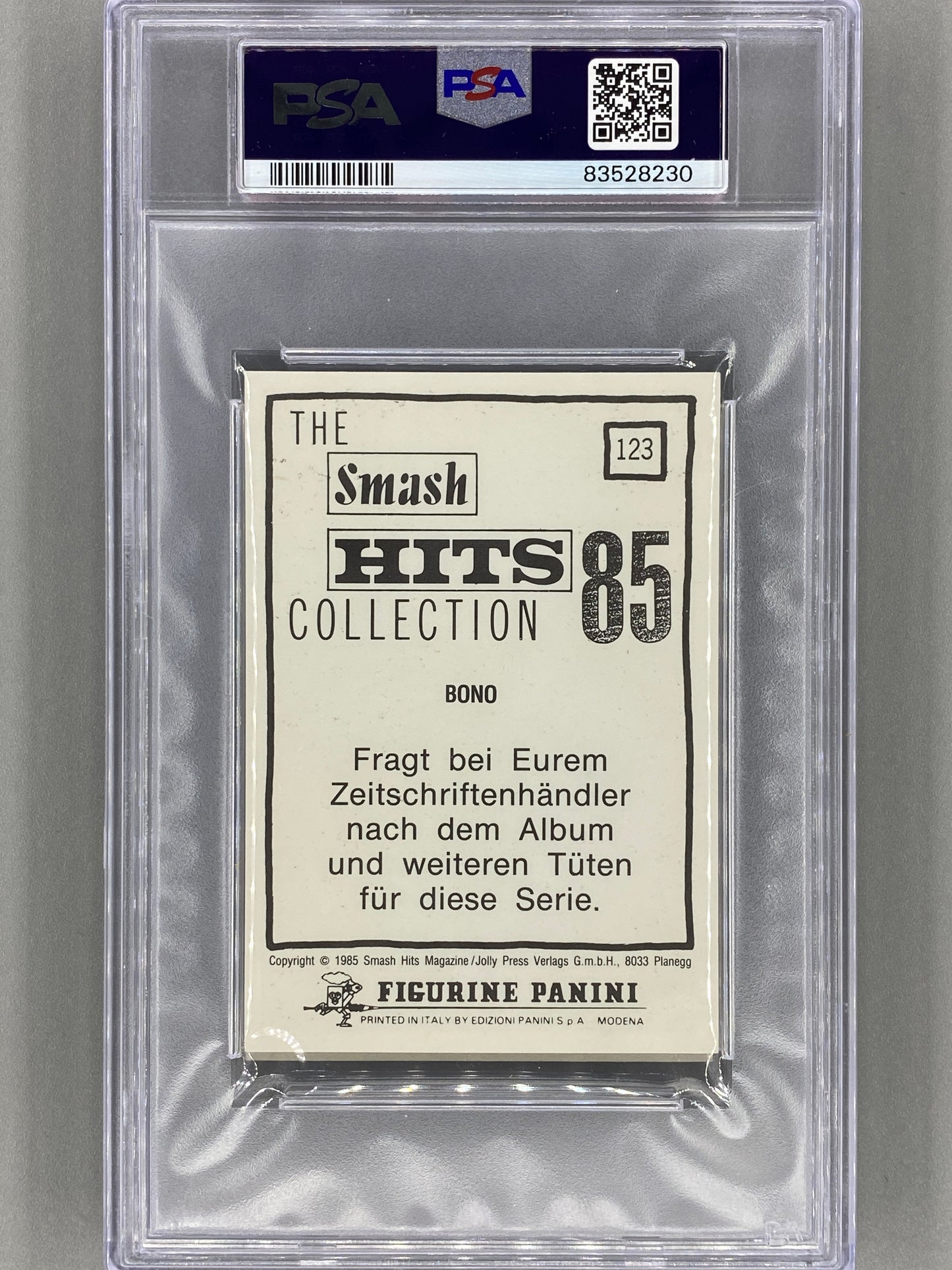 1985 Panini #123 Bono (German) Smash Hits Collection PSA 7 - Pop 1 (Music)