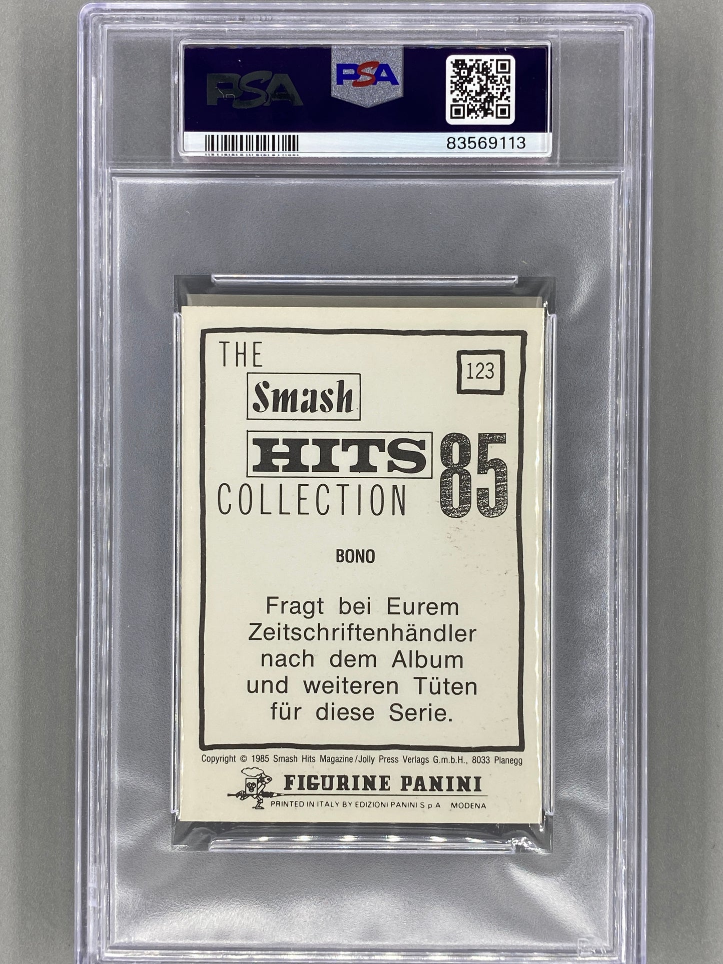 1985 Panini #123 Bono (German) Smash Hits Collection PSA 5 - Pop 1 (Music)