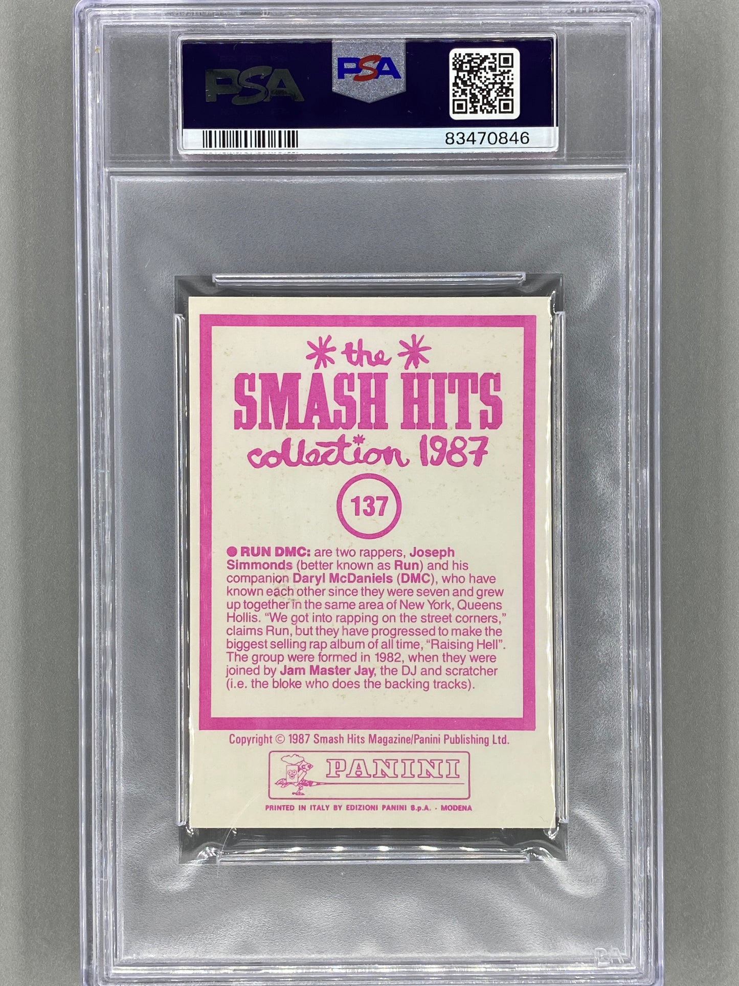 1987 Panini #137 Run DMC Smash Hits Collection PSA 8 - Pop 3 (Music)