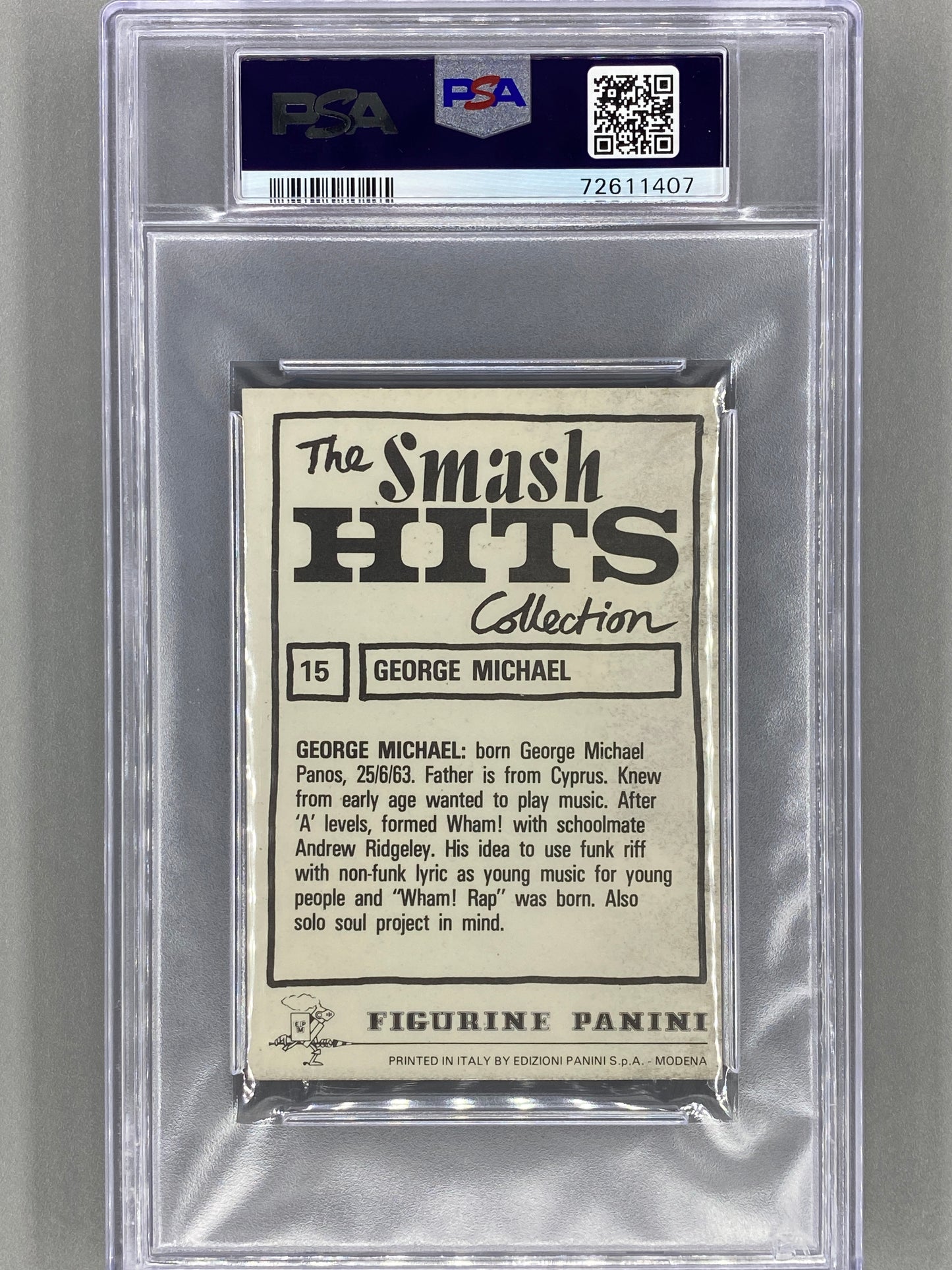 1984 Panini #15 George Michael Smash Hits Collection PSA 4 - Pop 1 (Music)