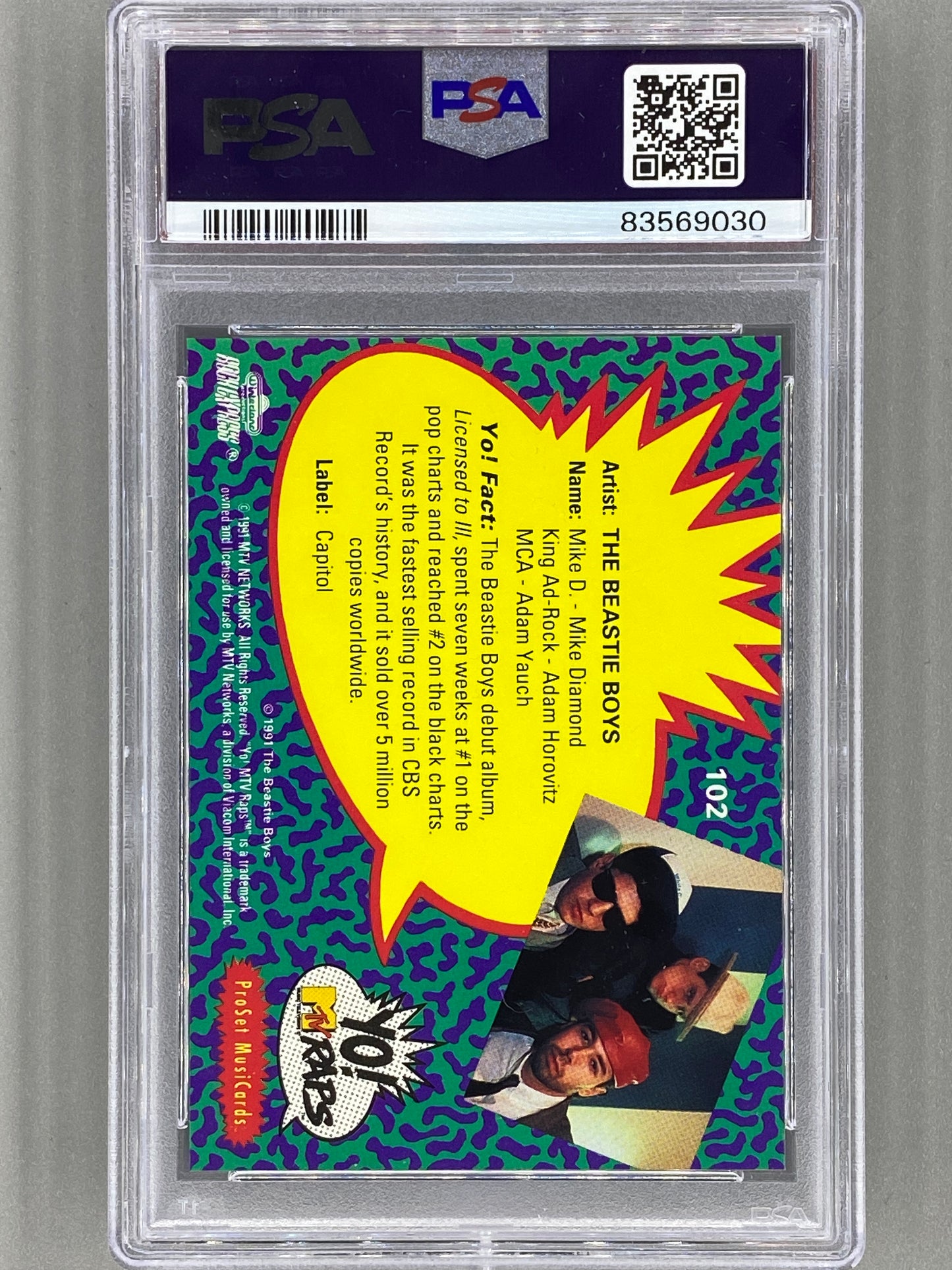 1991 Proset Musicards #102 The Beastie Boys Yo! MTV Raps PSA 9 Pop 48 (Music)