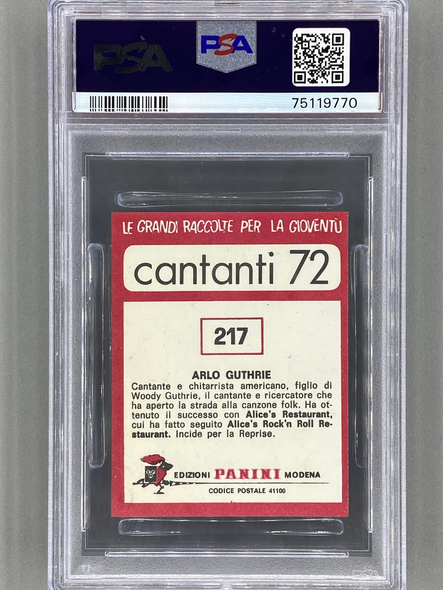 1972 Panini #217 Arlo Guthrie Cantanti 72 PSA 7 - Pop 3 (Music)