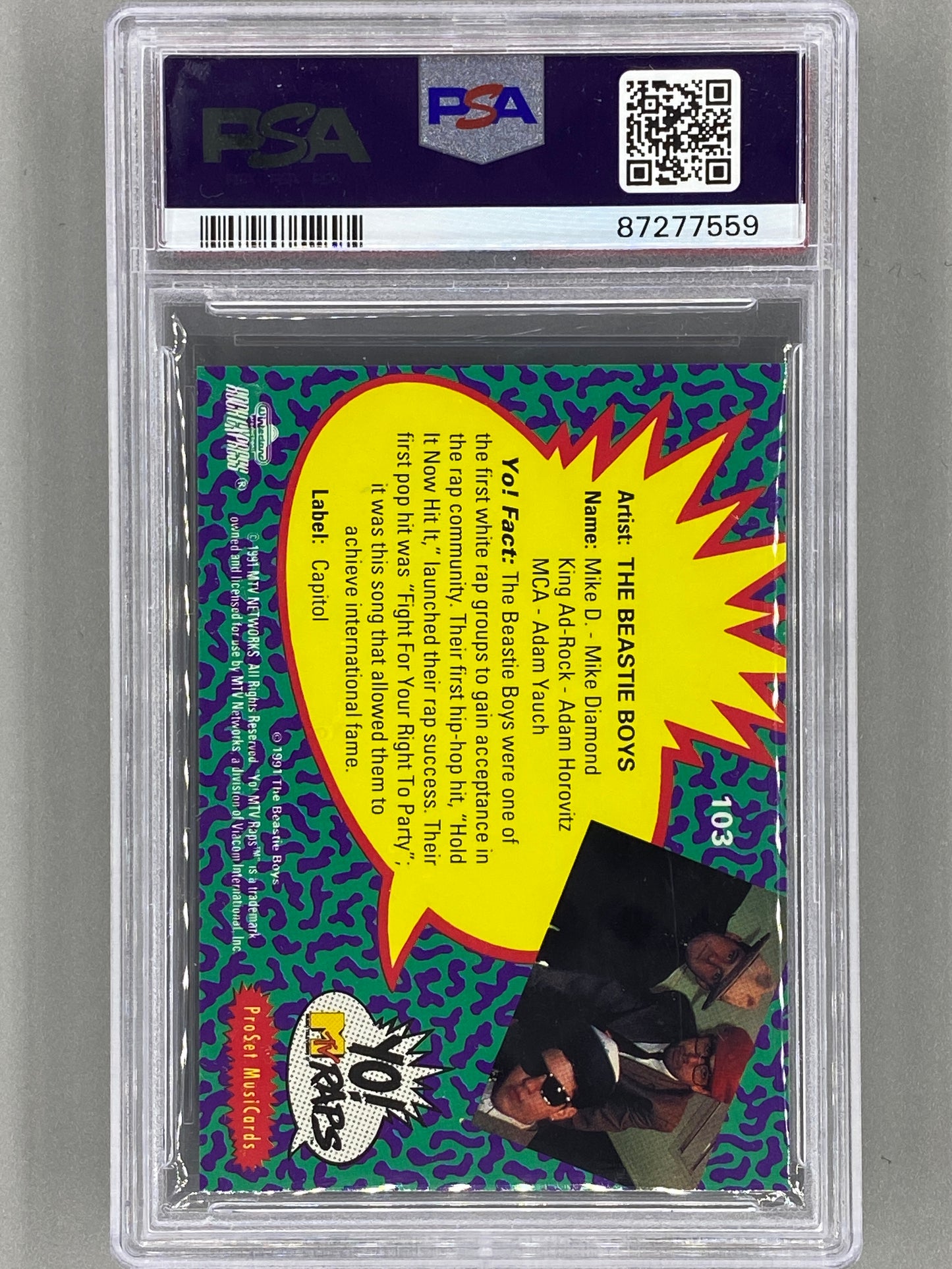 1991 Proset Musicards #103 The Beastie Boys Yo! MTV Raps PSA 8.5 Pop 1 (Music)