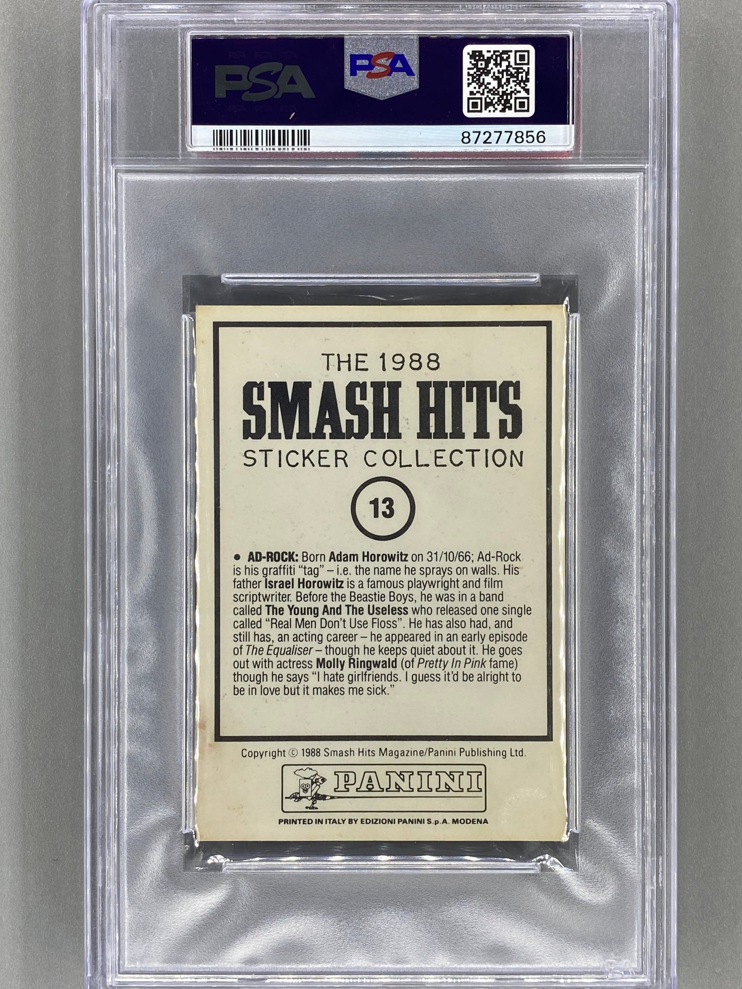 3 Card Lot 1988 Panini Beastie Boys Smash Hits Collection PSA Graded (Music)