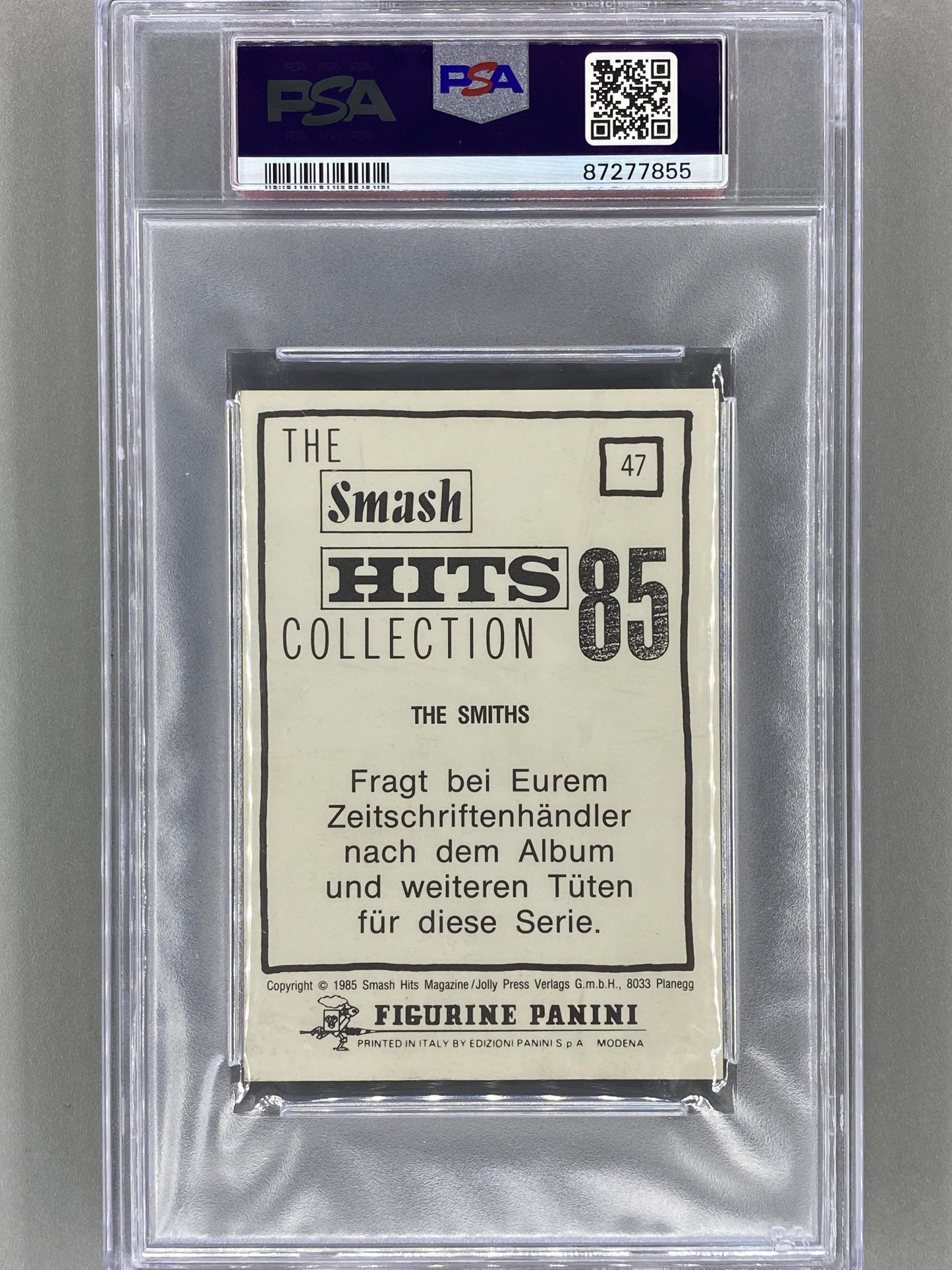 1985 Panini #47 The Smiths (German) Smash Hits Collection PSA 7 Pop 1 (Music)