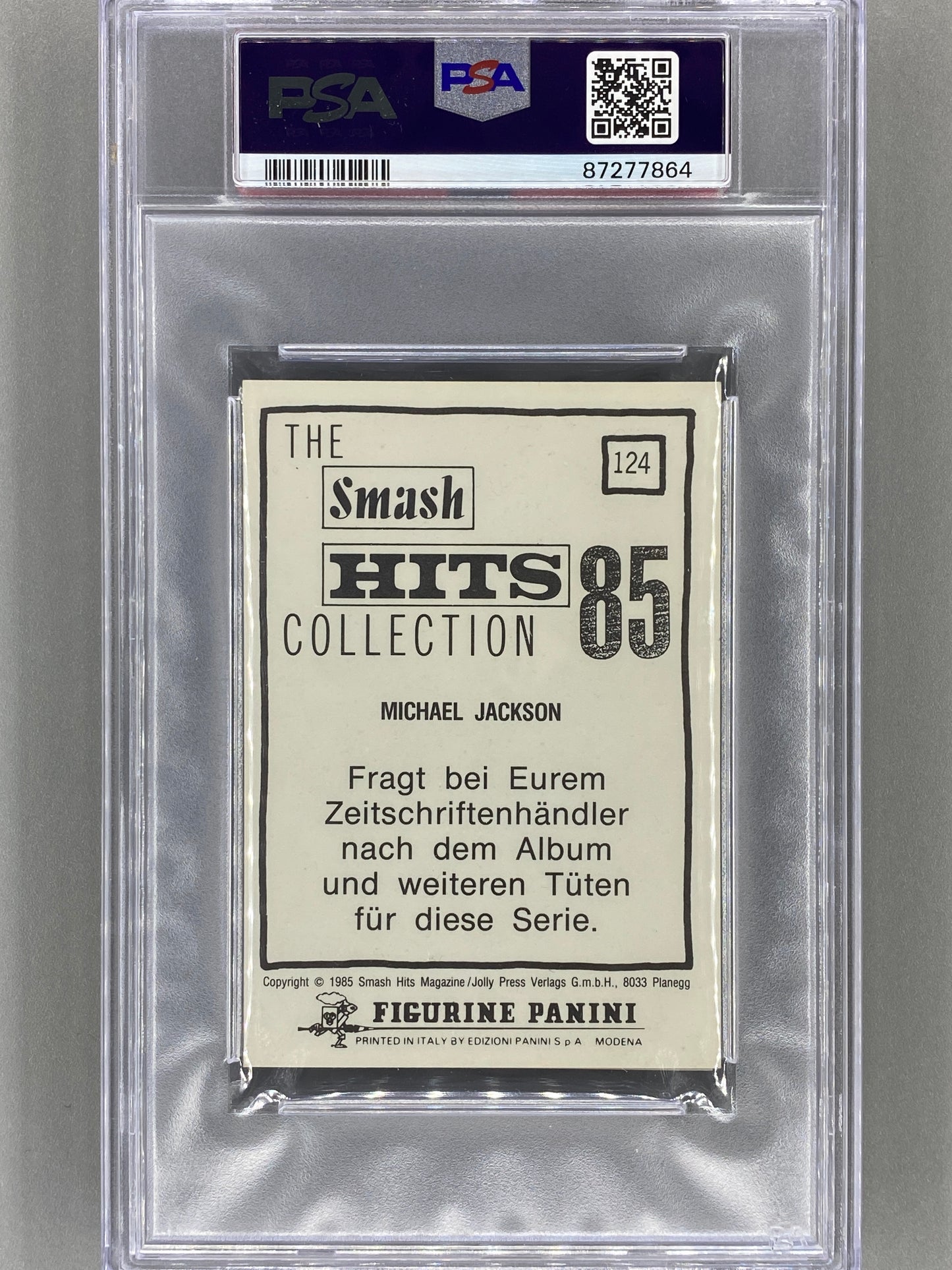 1985 Panini #124 Michael Jackson (German) Smash Hits Collection PSA 4 - Pop 1 (Music)