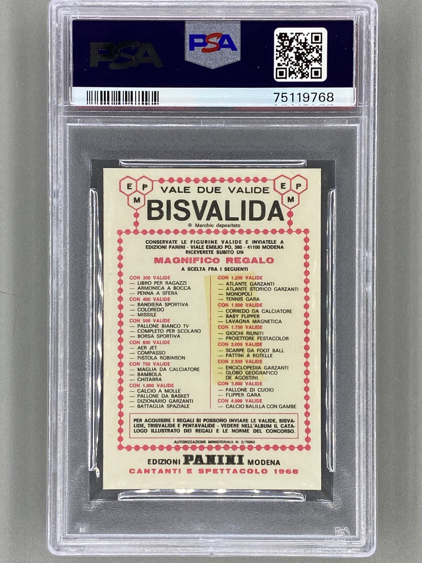 1968 Panini #213 The Yardbirds Cantanti Bisvalida PSA 2 - Pop 4 (Music)