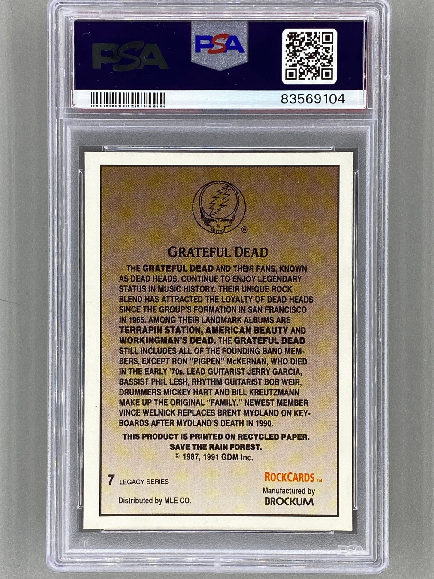 1991 Brockum Rockcards #7 Mad Sq Gard 90 Grateful Dead Legacy Series PSA 9 Pop 8 (Music)