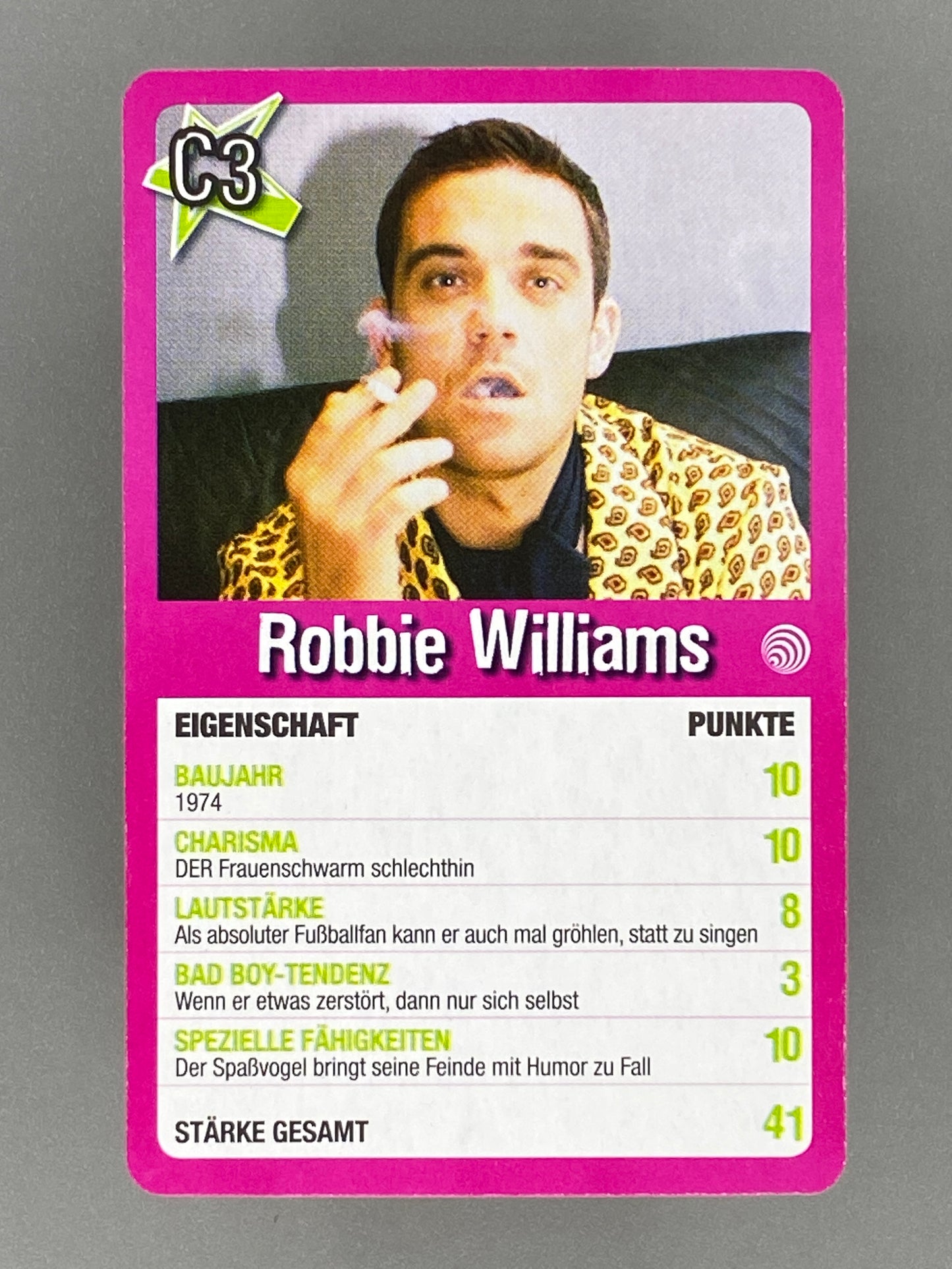 c. 2005 Star Quartett C3 Robbie Williams German Game Card - Raw (Music)