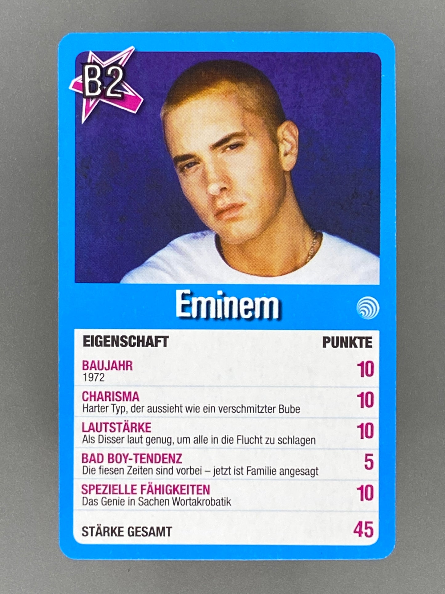 c. 2005 Star Quartett B2 Eminem German Game Card - Raw (Music)