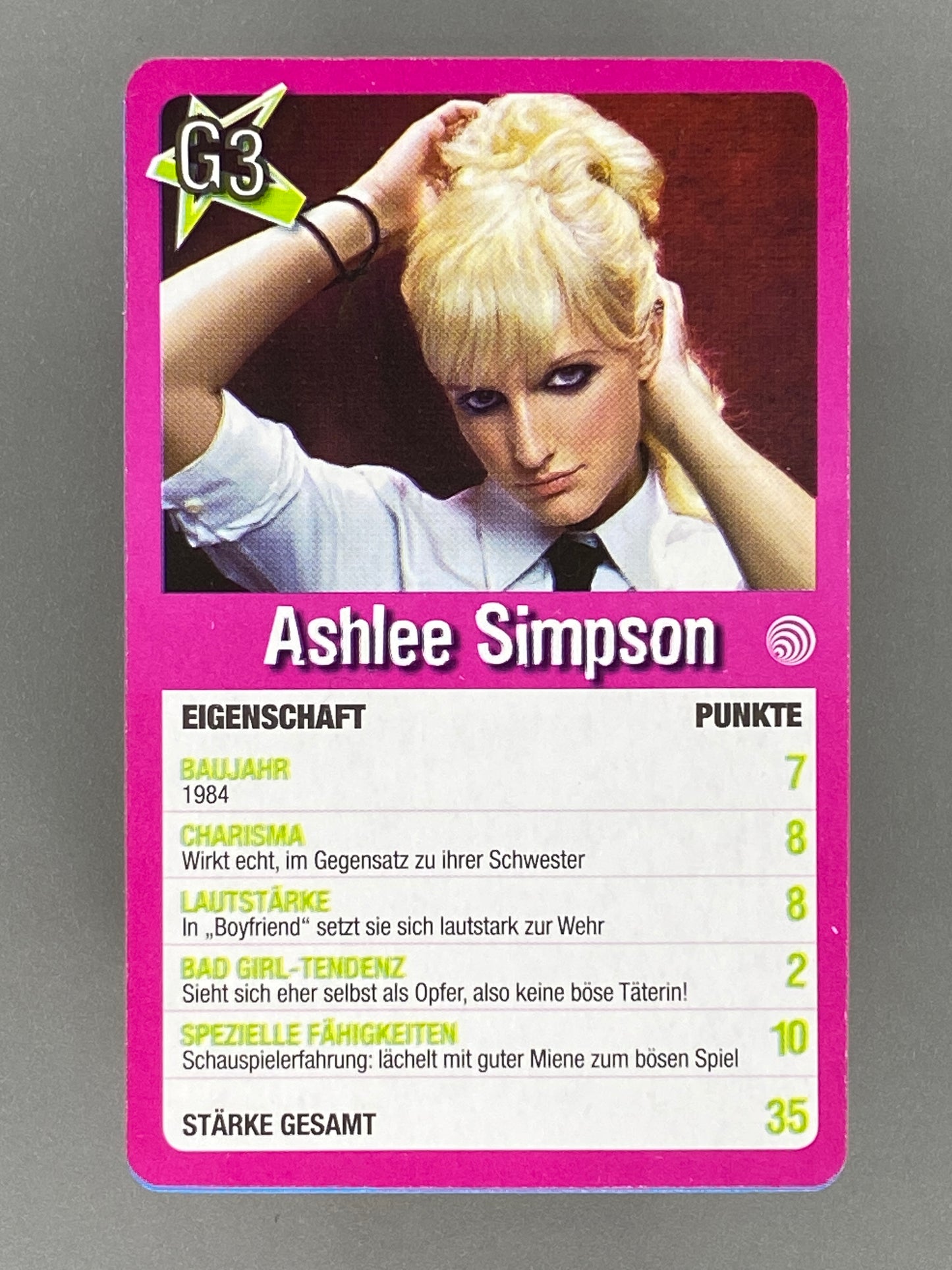 2005 Top of the Pops Ashlee Simpson Star Quartett G3 German Game Card (Music)