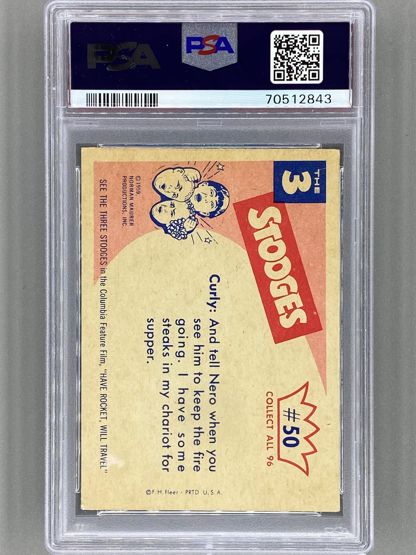 1959 Fleer The 3 Stooges #50 Rome Wasn't Burned in a Day - PSA 3 (Pop Culture)