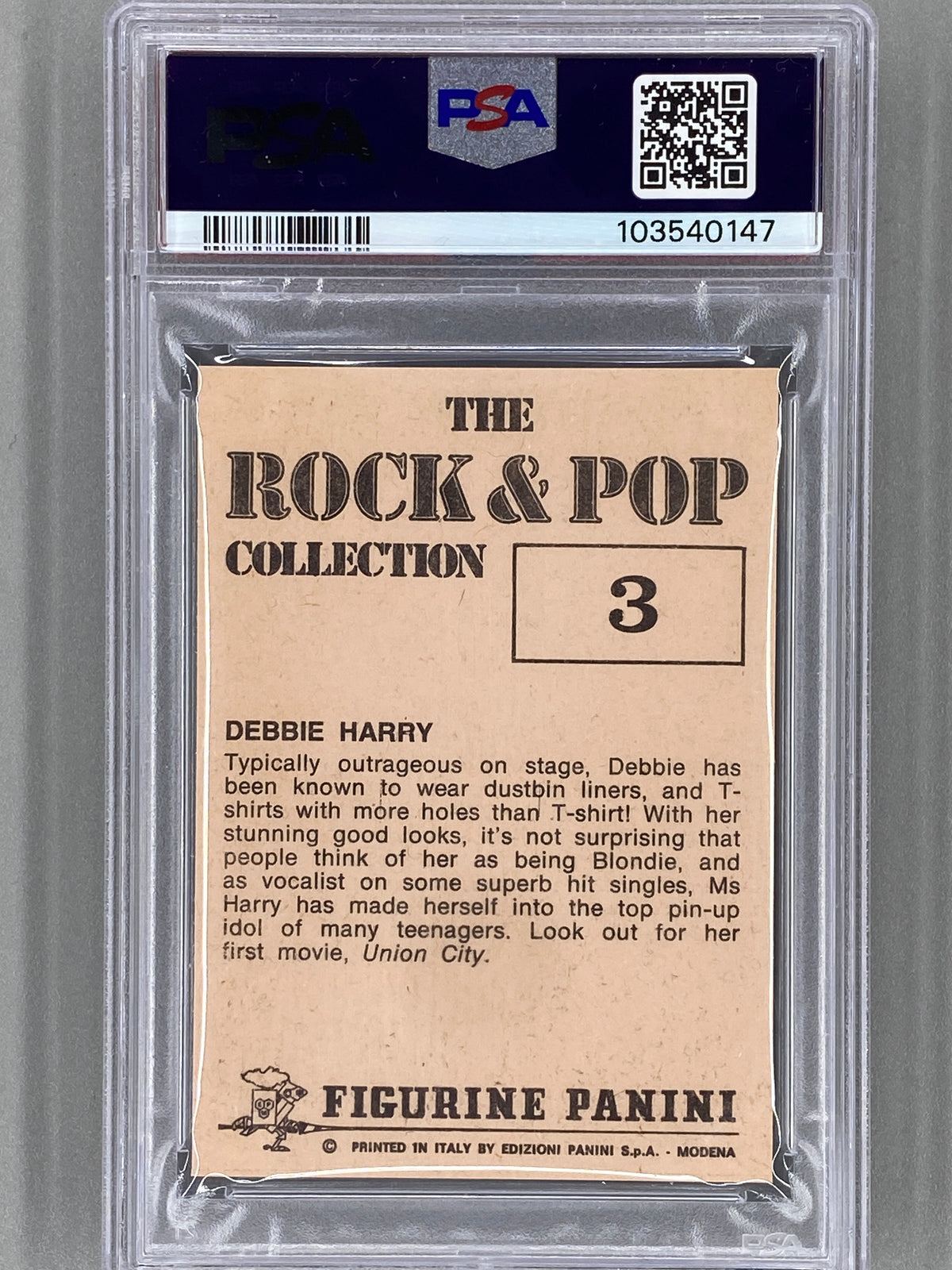1980 Panini #3 Debbie Harry The Rock & Pop Collection PSA 8 Pop 4 (Music) (Copy)