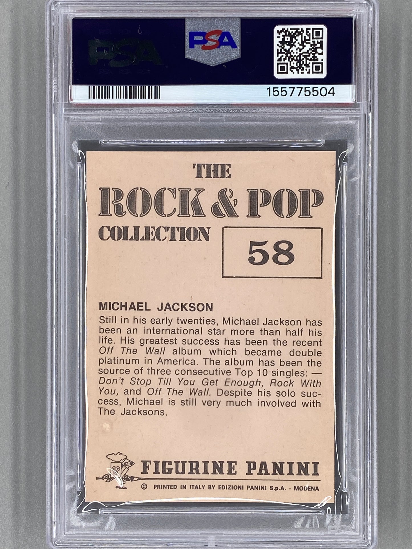 1980 Panini #58 Michael Jackson The Rock & Pop Collection PSA 8 Pop 11 (Music)