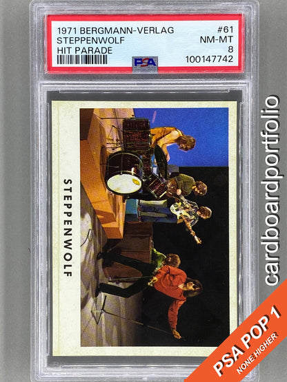 1971 Bergmann-Verlag #61 Steppenwolf Hit Parade Sticker PSA 8 Pop 1 (Music)