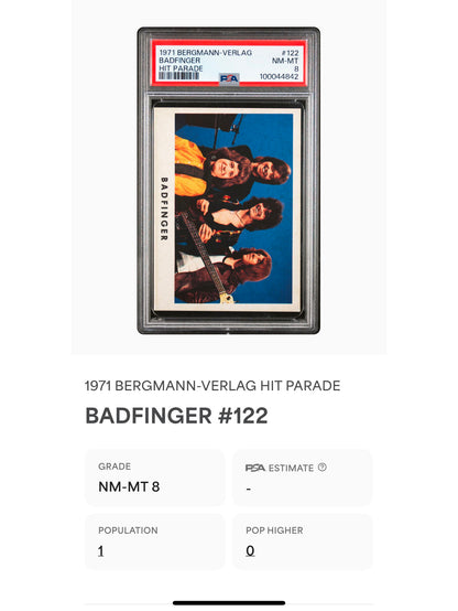 1971 Bergmann-Verlag #122 Badfinger Hit Parade Sticker PSA 8 Pop 1 (Music)