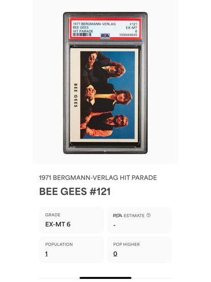 1971 Bergmann-Verlag #121 Bee Gees Hit Parade Sticker PSA 6 Pop 1 (Music)