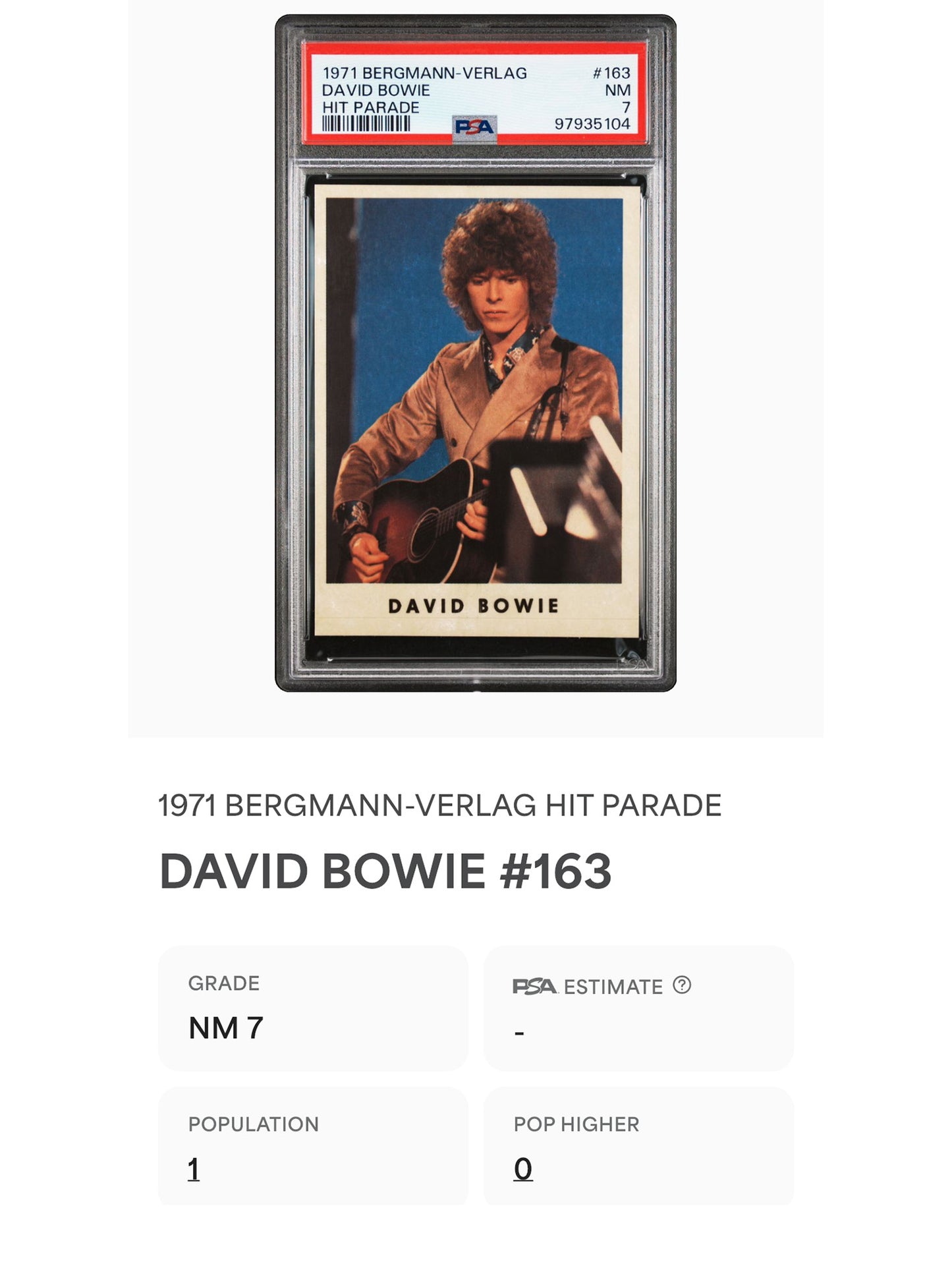 1971 Bergmann-Verlag #163 David Bowie Hit Parade Sticker PSA 7 Pop 1 (Music)