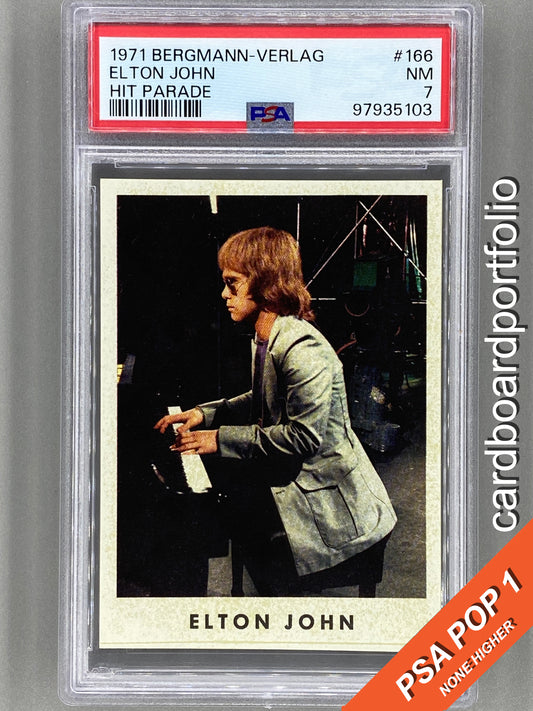 1971 Bergmann-Verlag #166 Elton John Hit Parade Sticker PSA 7 Pop 1 (Music)