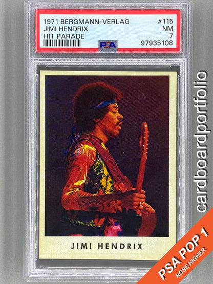 1971 Bergmann-Verlag #115 Jimi Hendrix Hit Parade Sticker PSA 7 Pop 1 (Music)