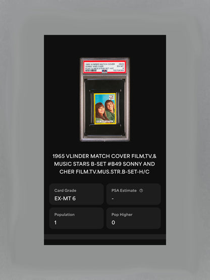 1965 Vlinder #B49 Sonny and Cher Match Cover H/C PSA 6 Pop 1 (Music)