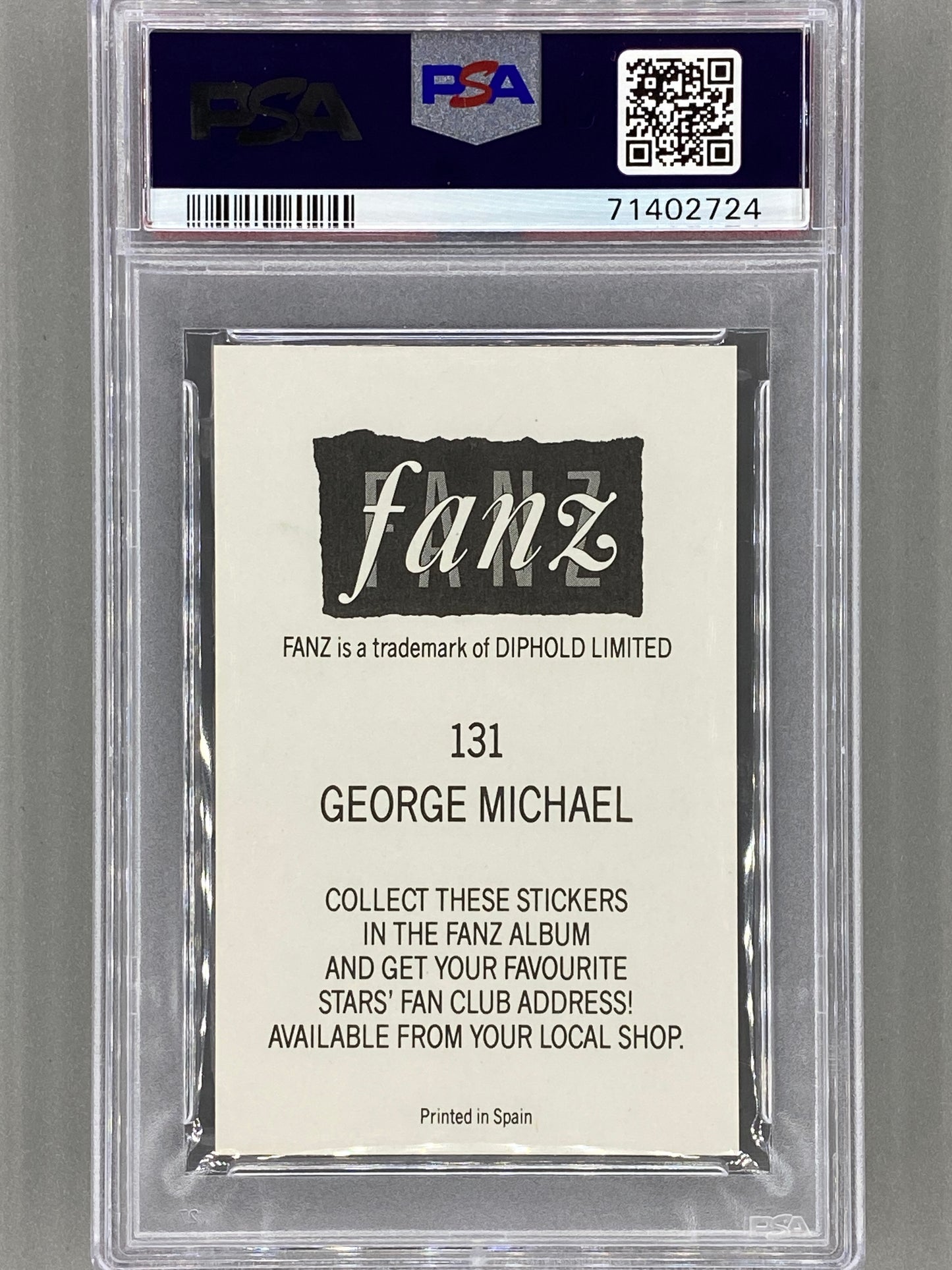 1988 Fanz #131 George Michael Rock/Pop Stars Stickers PSA 7 - Pop 2 (Music)