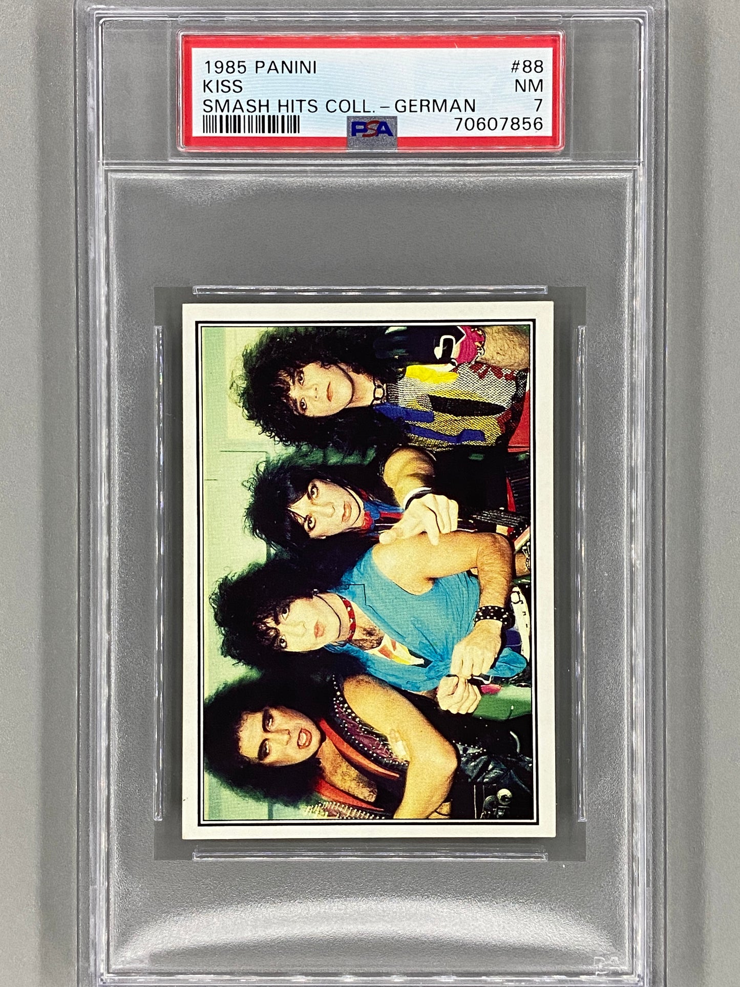 1985 Panini Smash Hits Collection German Back #88 Kiss PSA 7 - Pop 1 - 0 Higher (Music)