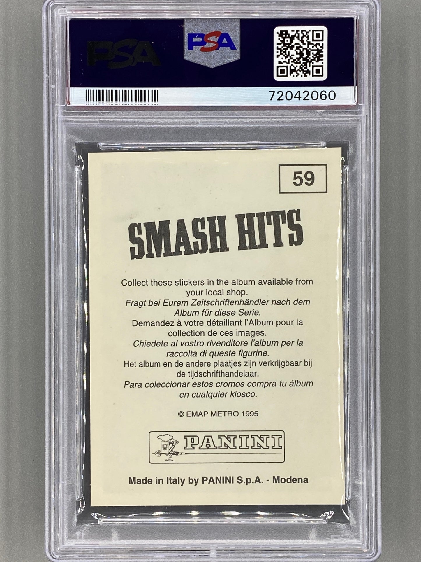 1995 Panini #59 Michael Jackson Smash Hits Collection PSA 9 - Pop 5 (Music)