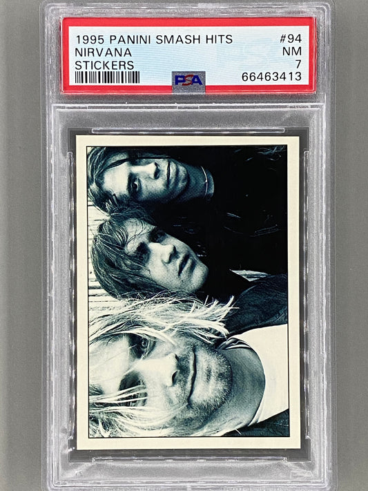 1995 Panini #94 Nirvana Smash Hits Stickers PSA 7 Pop 51 (Music)