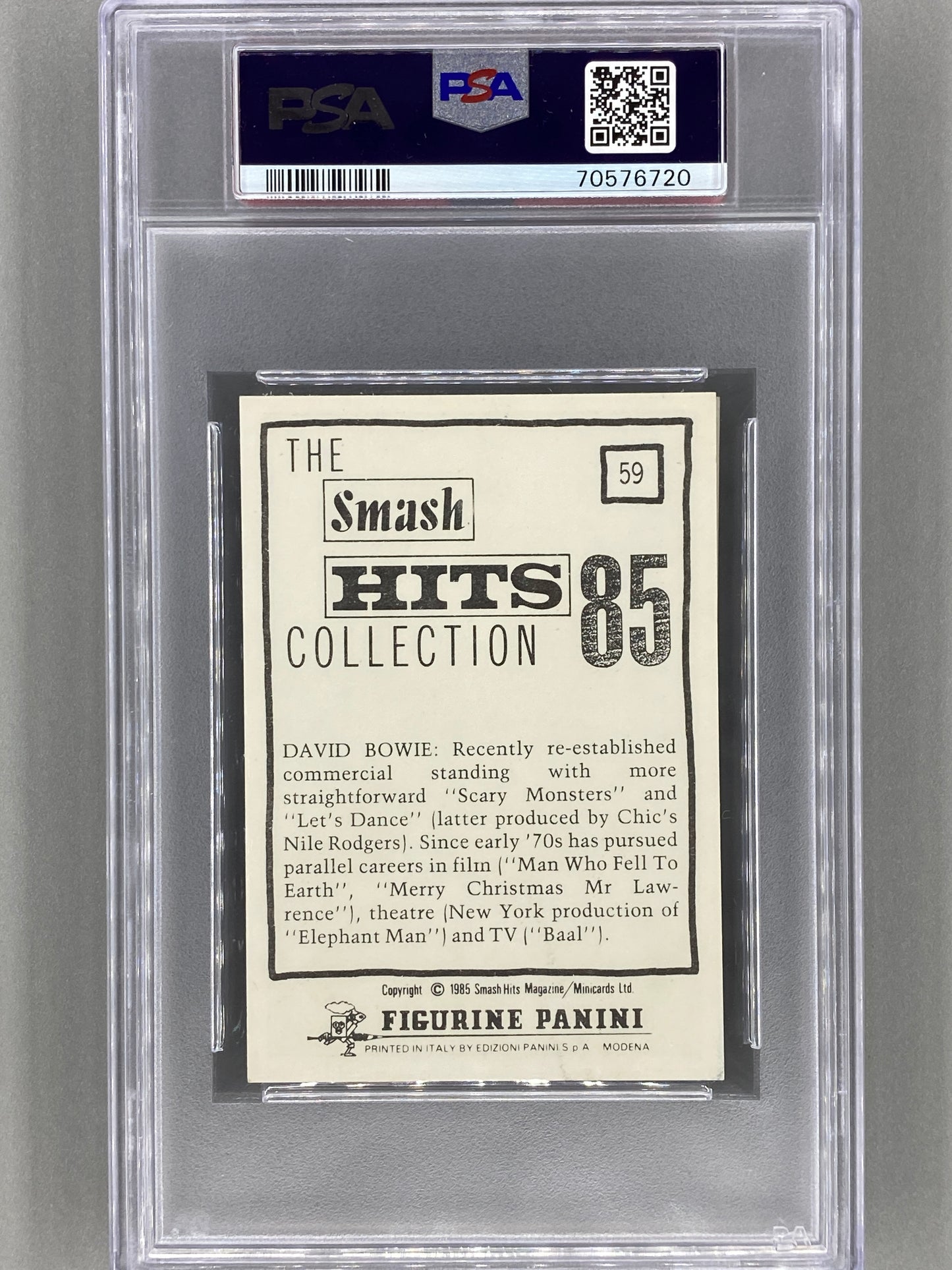 1985 Panini Smash Hits Collection #59 David Bowie PSA 6 - Pop 2 - 2 Higher (Music)