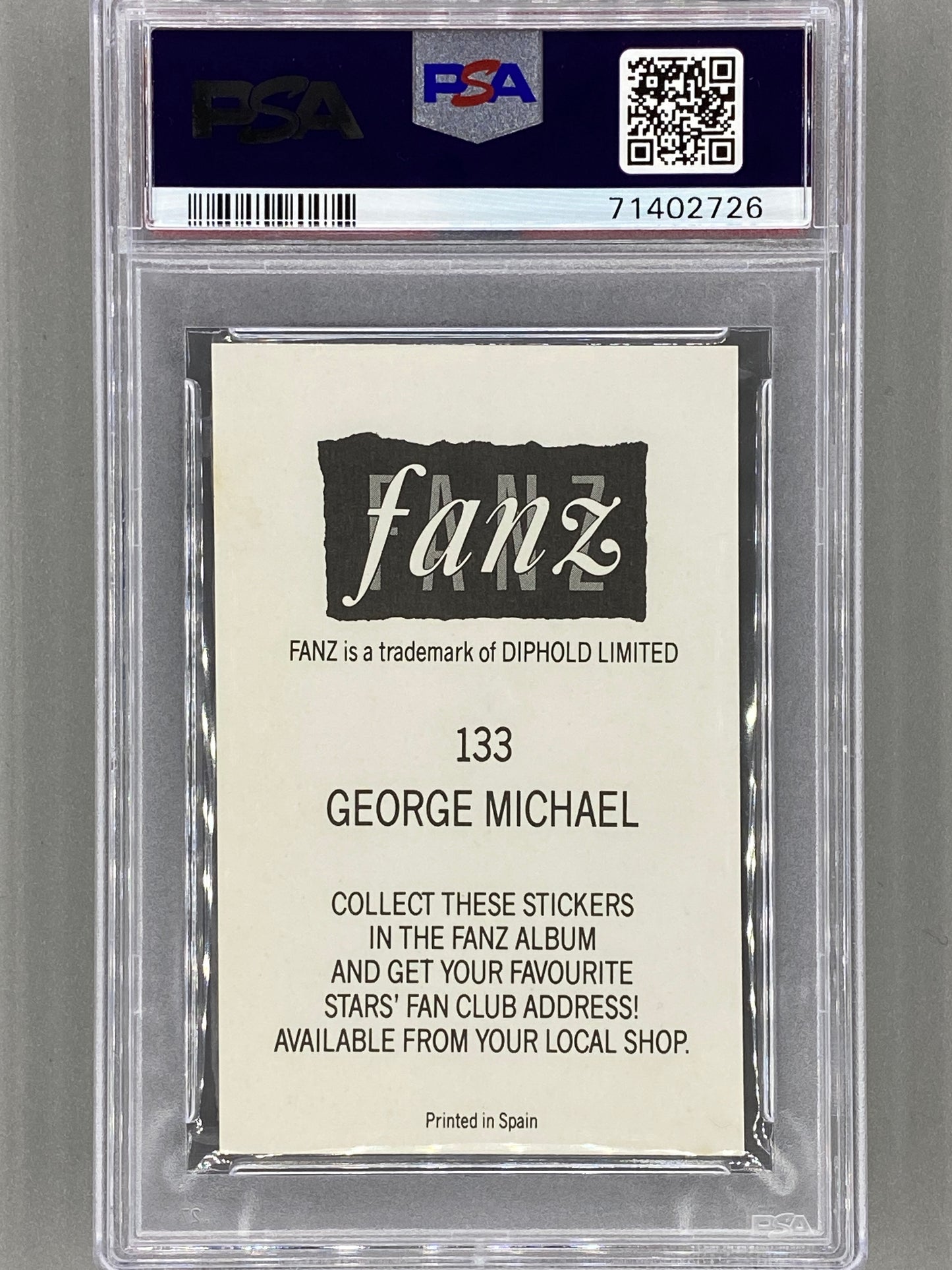 1988 Fanz #133 George Michael Rock/Pop Stars Stickers PSA 7 - Pop 1 (Music)