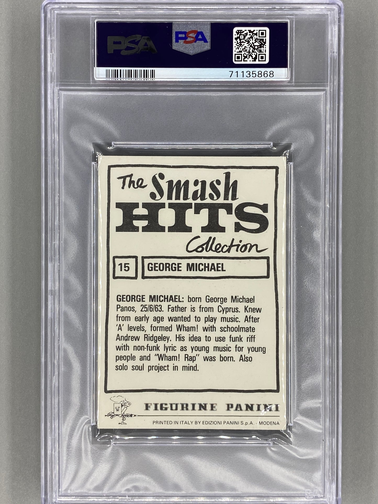 1984 Panini #15 George Michael Smash Hits Collection PSA 6 - Pop 8 (Music)