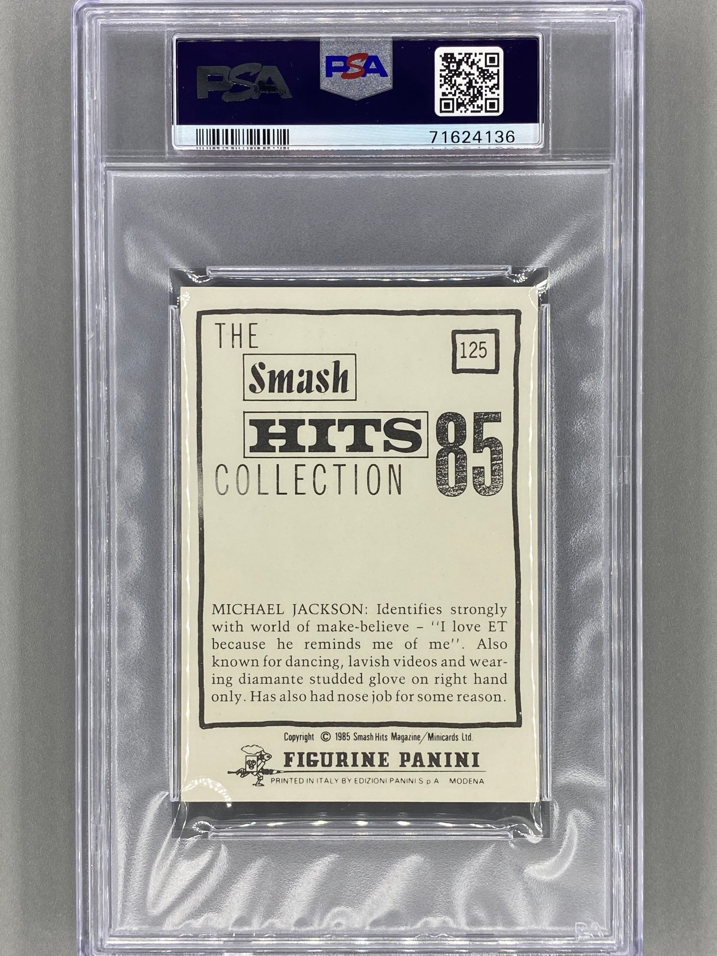 1985 Panini #125 Michael Jackson Smash Hits Collection PSA 9 - Pop 7 (Music)