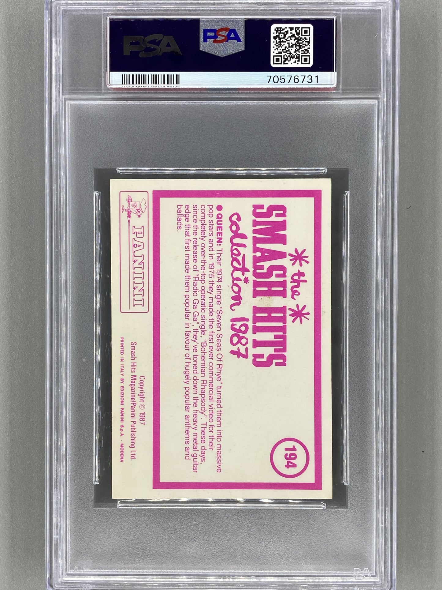 1987 Panini #194 Queen Smash Hits Collection PSA 4 - Pop - 2 (Music)