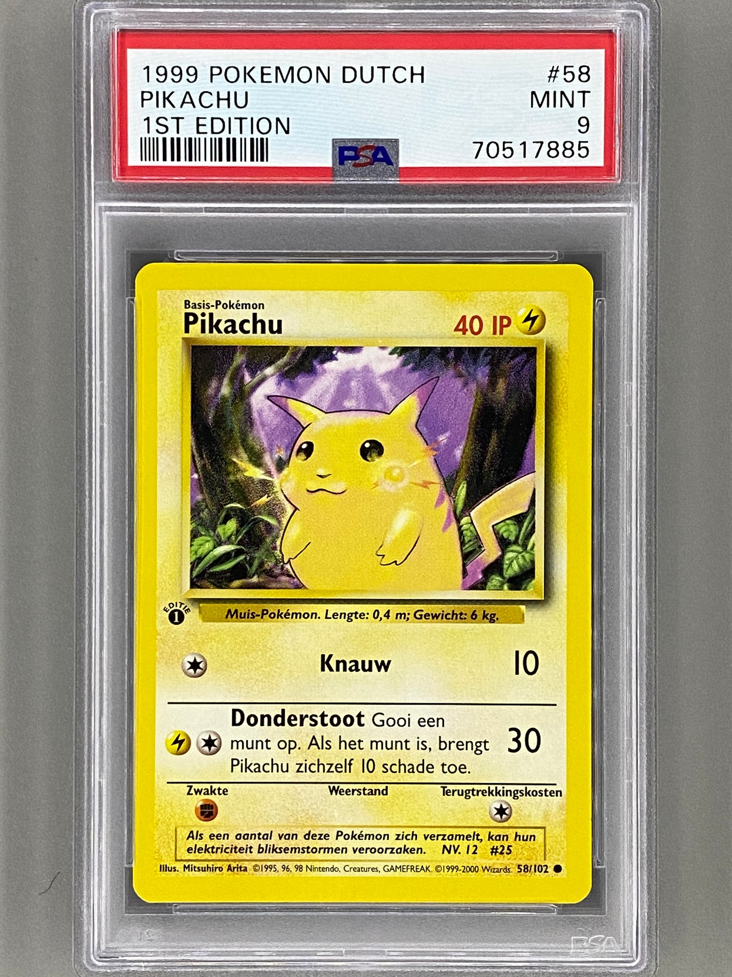 1999 Pokemon Dutch #58 Pikachu 1st Edition PSA 9 Pop 33