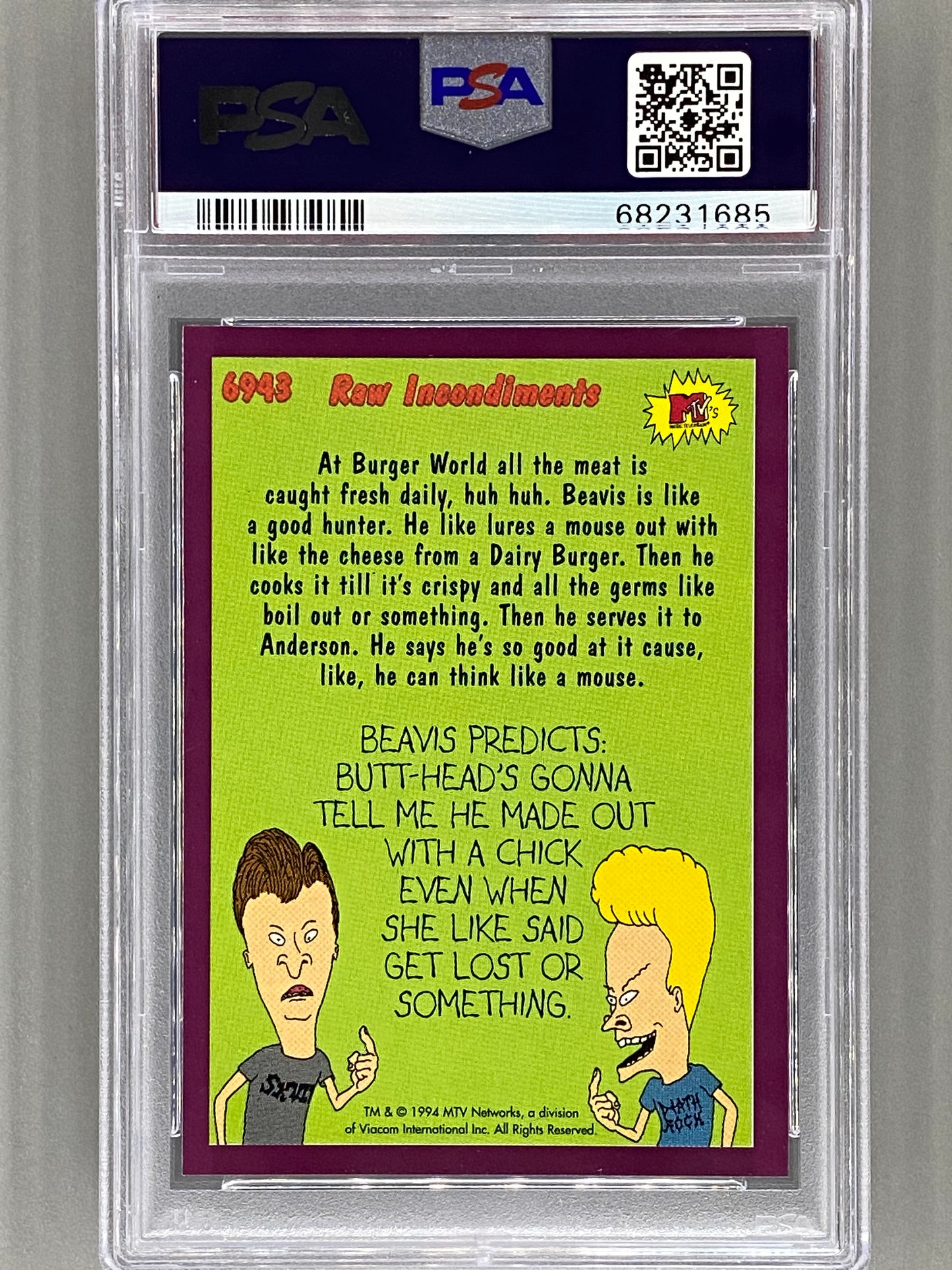 1994 Topps Beavis And Butt-Head #6943 Raw Incondiments PSA 7 - Pop 1 (Pop Culture)