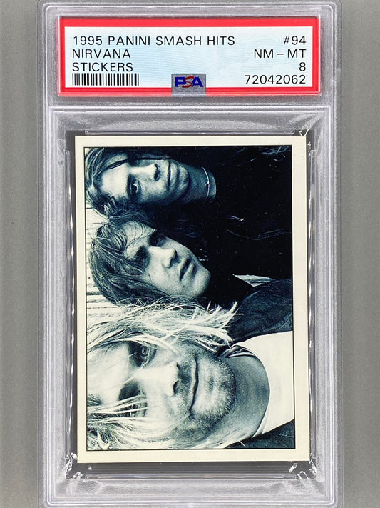 1995 Panini #94 Nirvana Smash Hits Stickers PSA 8 Pop 54 (Music)