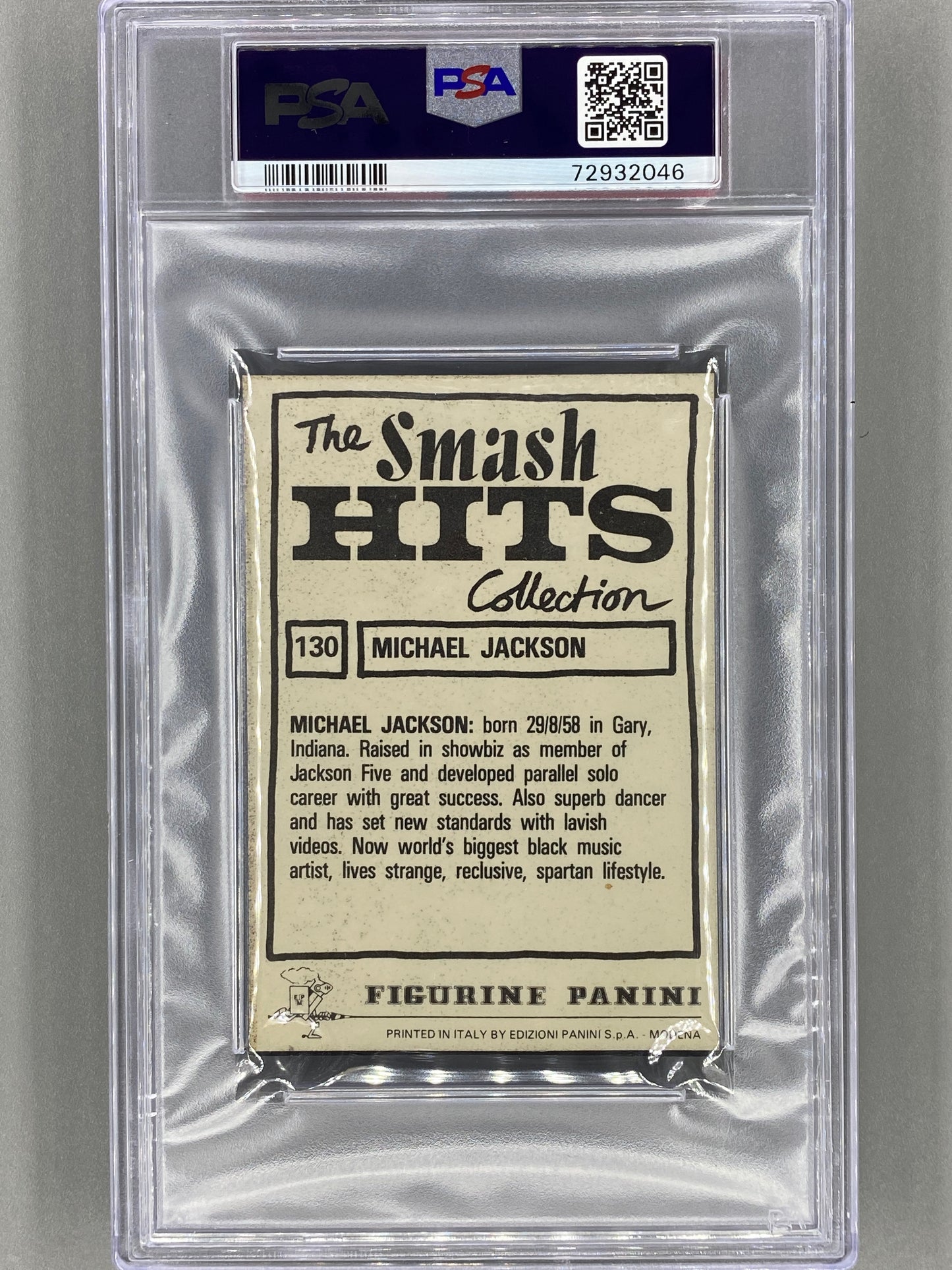 1984 Panini #130 Michael Jackson Smash Hits Collection PSA 5 - Pop 9 (Music)