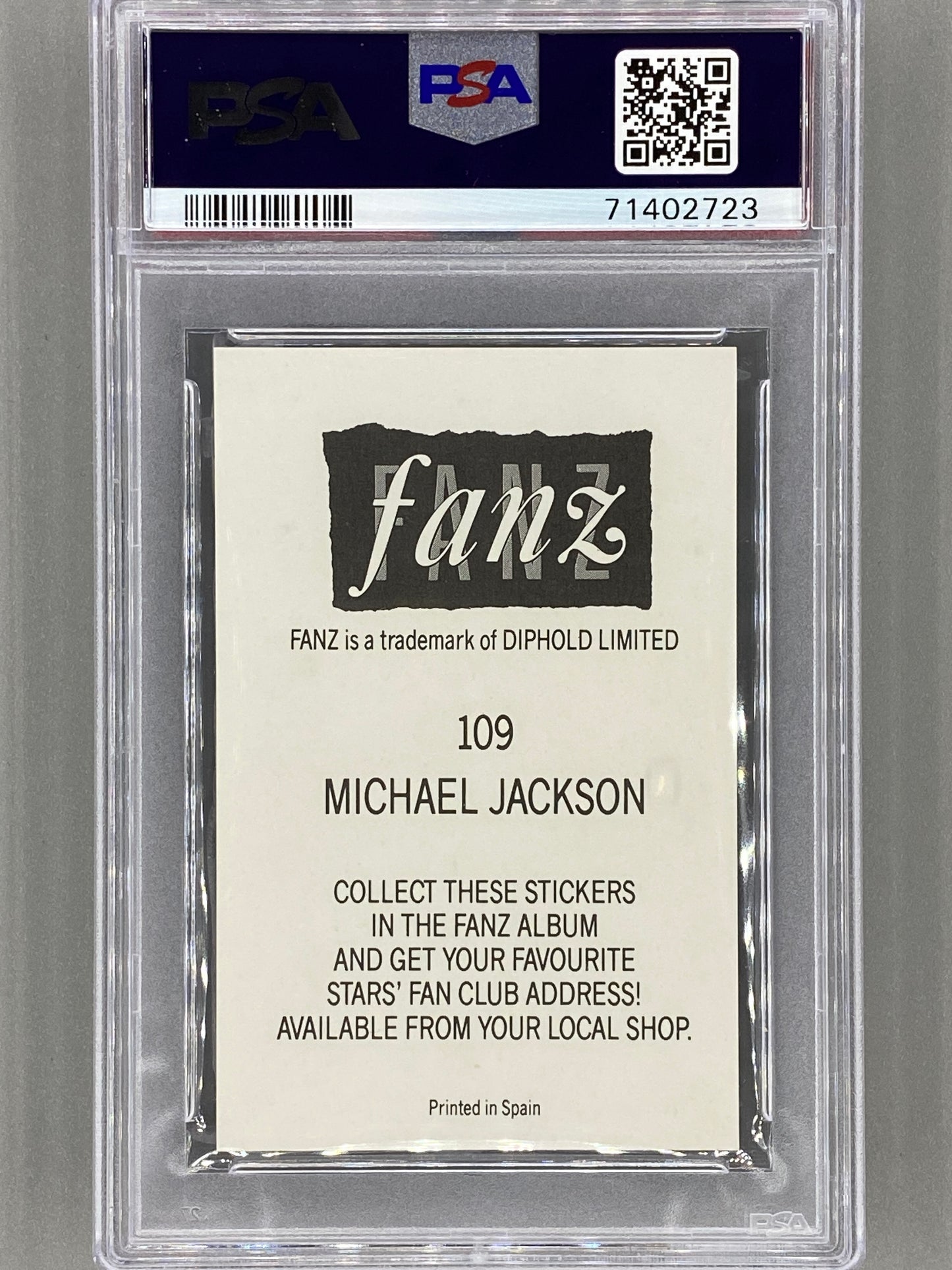 1988 Fanz #109 Michael Jackson Rock/Pop Stars Stickers PSA 7 - Pop 2 (Music)