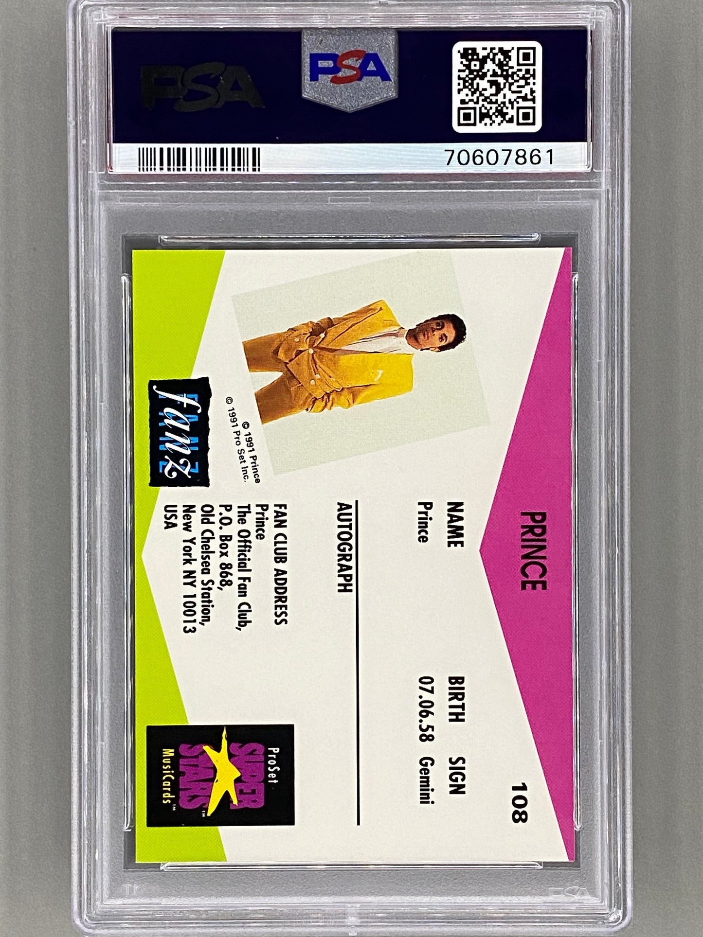 1991 Pro Set Superstars #108 Prince Musicards U K Edition PSA 10 - Pop 2 (Music)