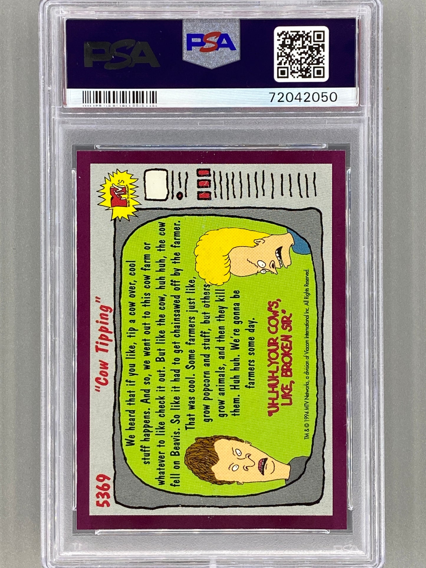 1994 Topps Beavis And Butt-Head #5369 Cow Tipping PSA 6 - Pop 1 (Pop Culture)