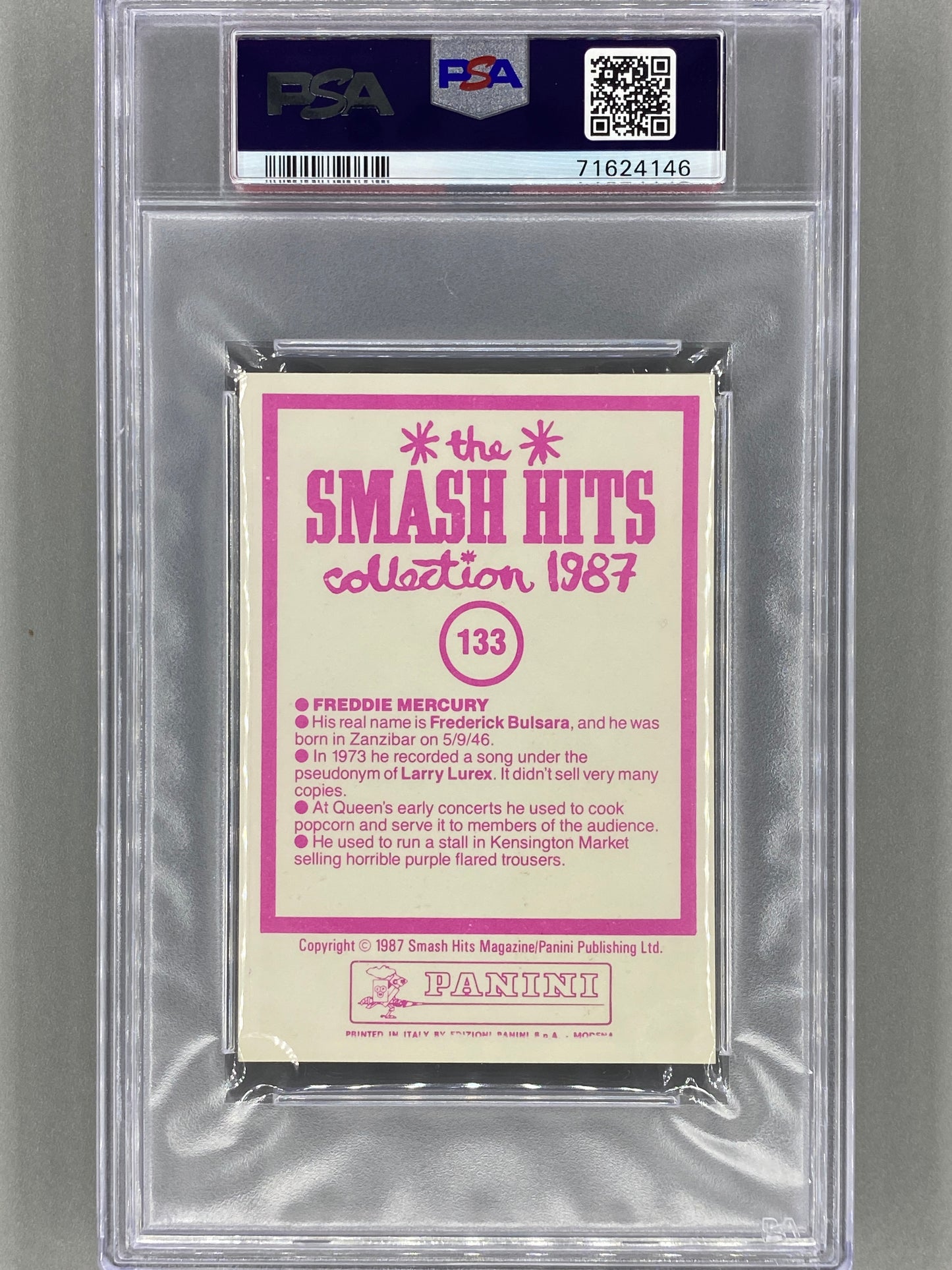 1987 Panini #133 Freddie Mercury Smash Hits Collection PSA 5 - Pop 1 (Music)