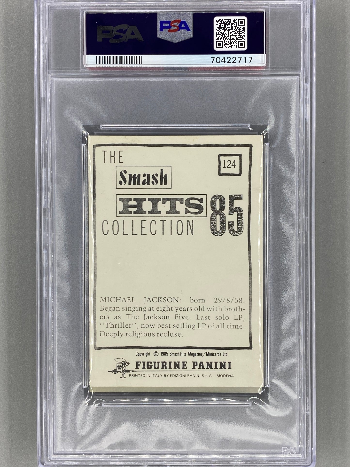 1985 Panini Smash Hits Collection #124 Michael Jackson PSA 4 - Pop 2(Music)