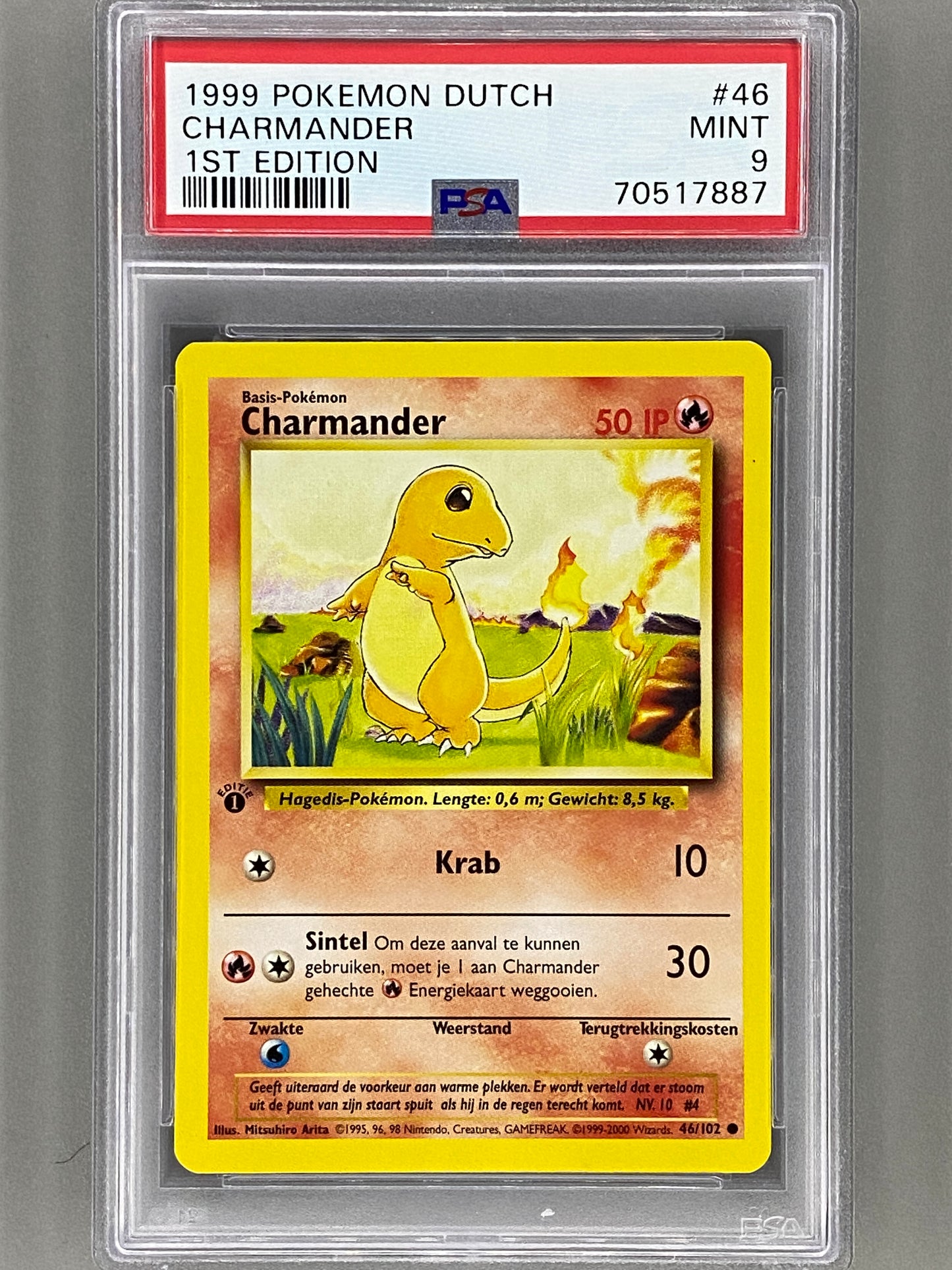 1999 Pokemon Dutch #46 Charmander 1st Edition PSA 9