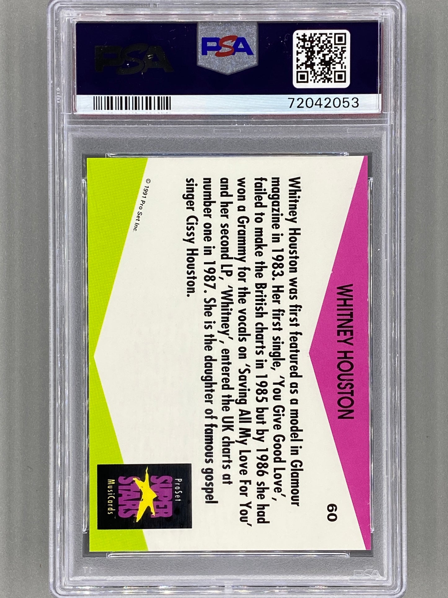 1991 Proset Superstars #60 Whitney Houston Musicards U K Edition PSA 8 Pop 5 (Music)